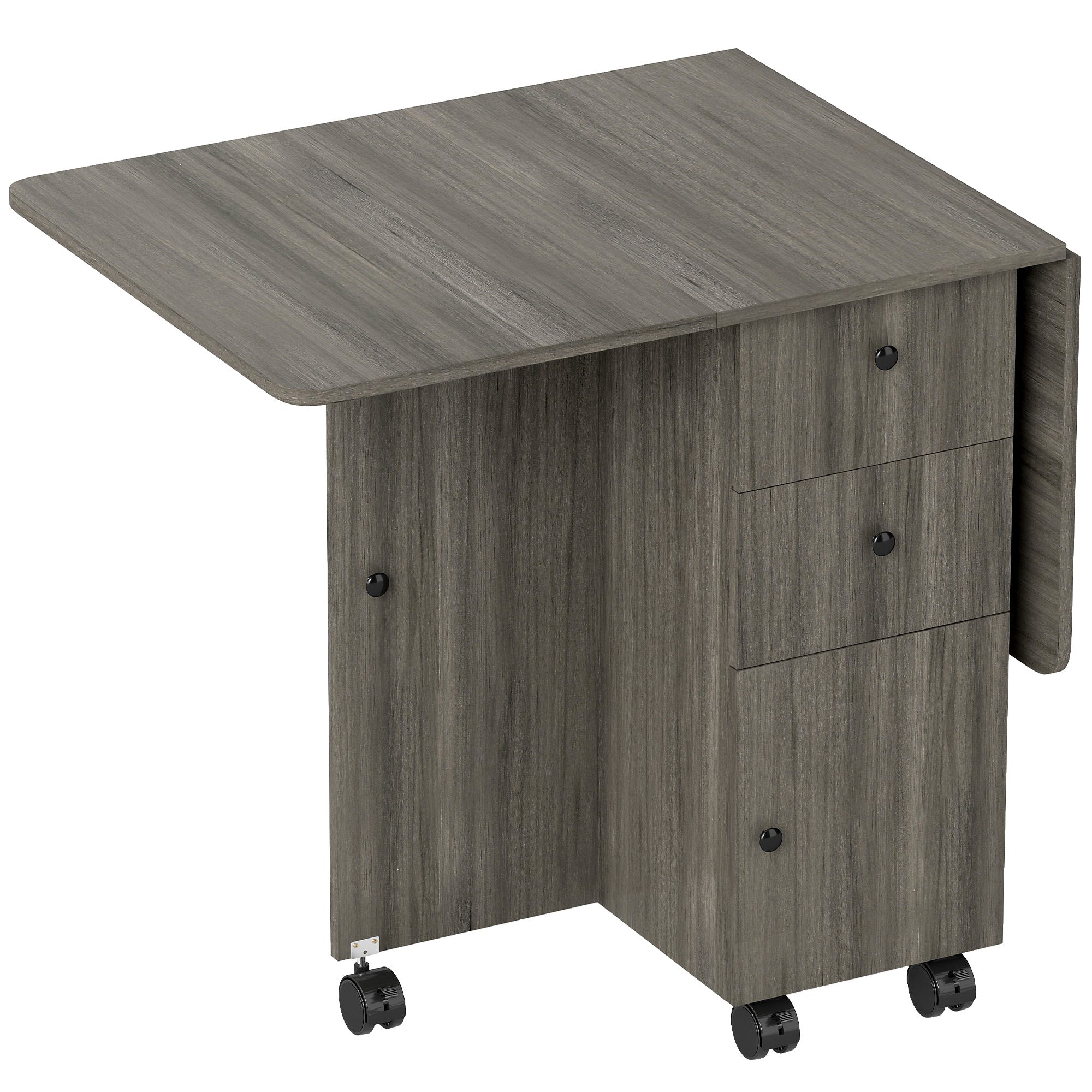 Folding Dining Table on Wheels for 4-6 with Storage Drawers, Cabinet, Grey - HOMCOM