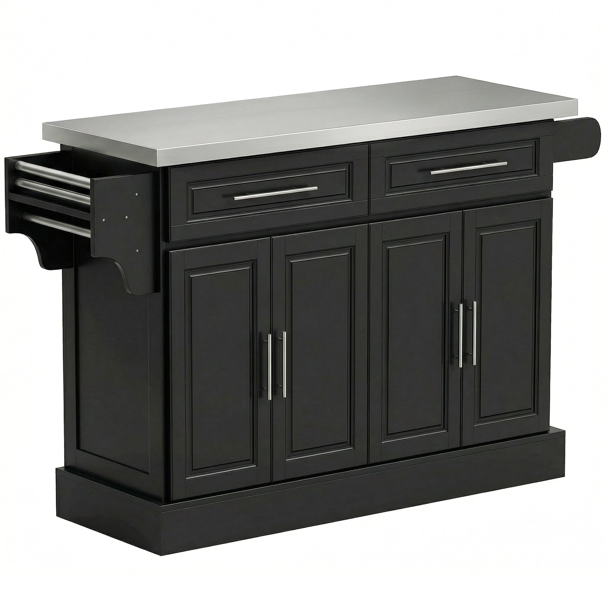 Rolling Kitchen Island with Storage Portable Cart with Stainless Steel Top 2 Drawers Black - HOMCOM