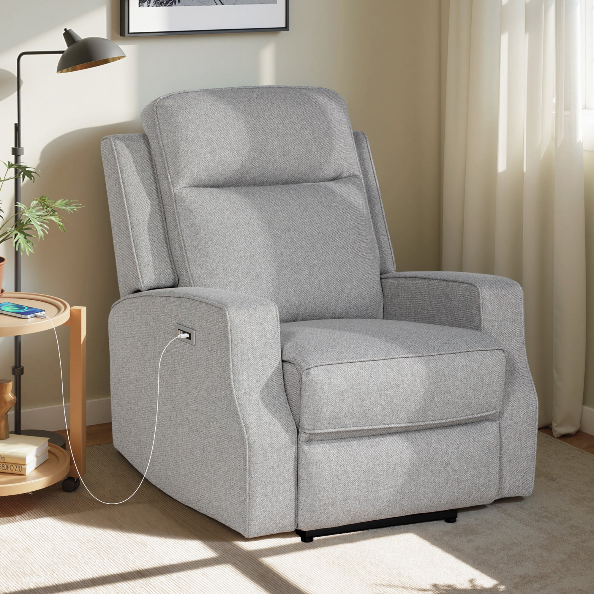 Electric Recliner Armchair, Fabric Reclining Chair with Adjustable Leg Rest, Grey - HOMCOM