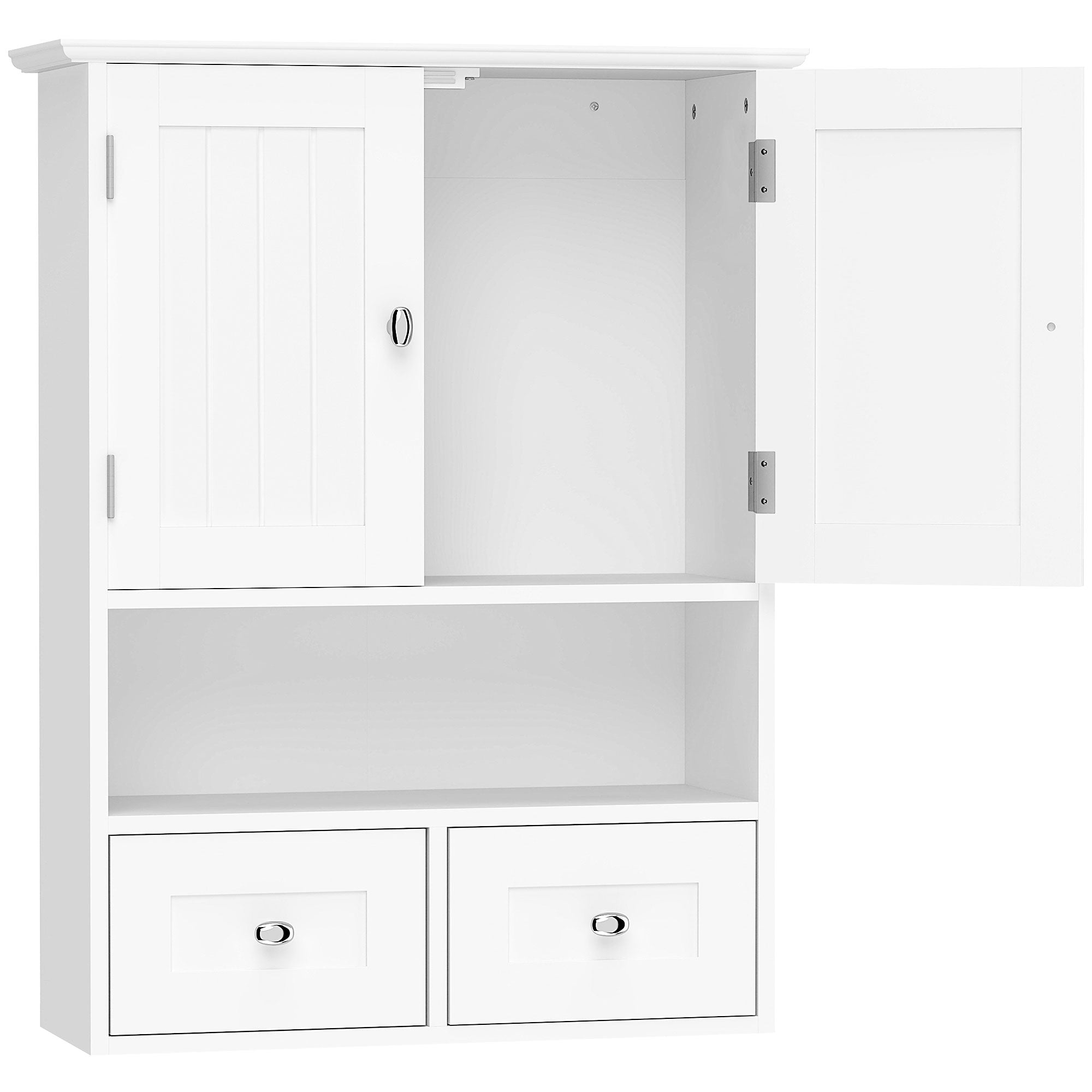 Armoire murale de salle de bain, armoire à pharmacie avec étagère et tiroirs, blanche, à placer au-dessus des toilettes
