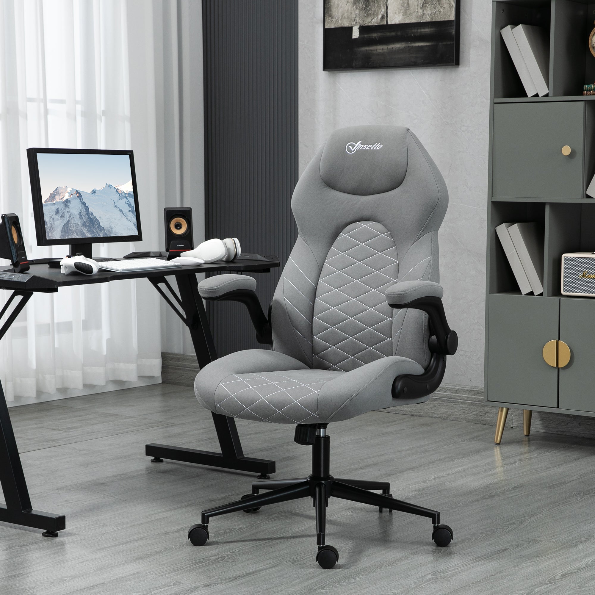 Vinsetto Gaming Chair, Office Desk Chair, Comfy Computer Chair with Adjustable Arms and Rolling Wheels for Home Work Study, Light Grey