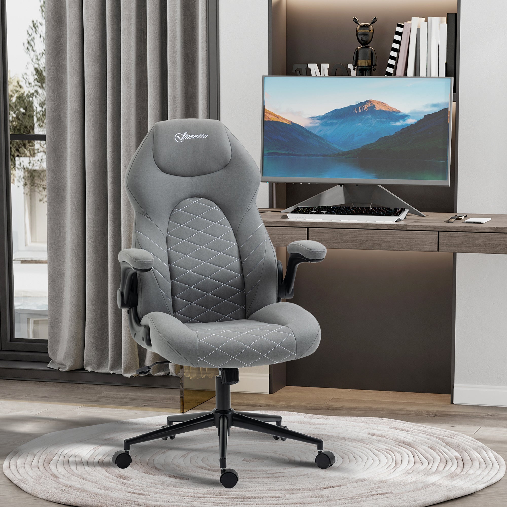 Vinsetto Gaming Chair, Office Desk Chair, Comfy Computer Chair with Adjustable Arms and Rolling Wheels for Home Work Study, Light Grey