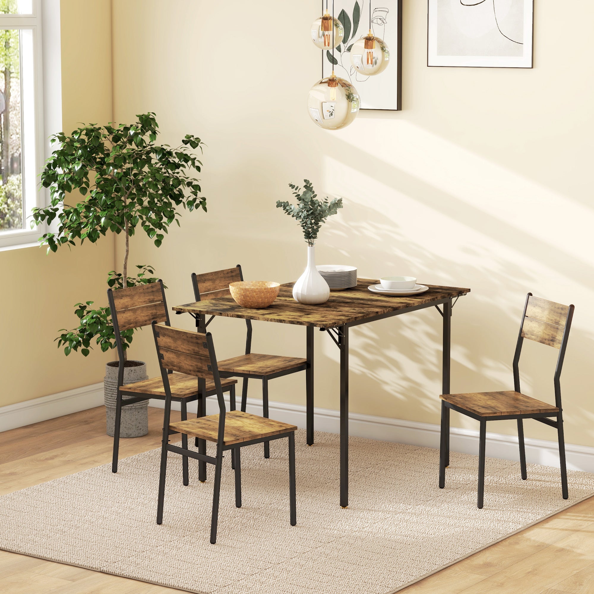 Folding Dining Table for 2 to 4 People, Industrial Drop Leaf Table for Small Space, Rustic Brown