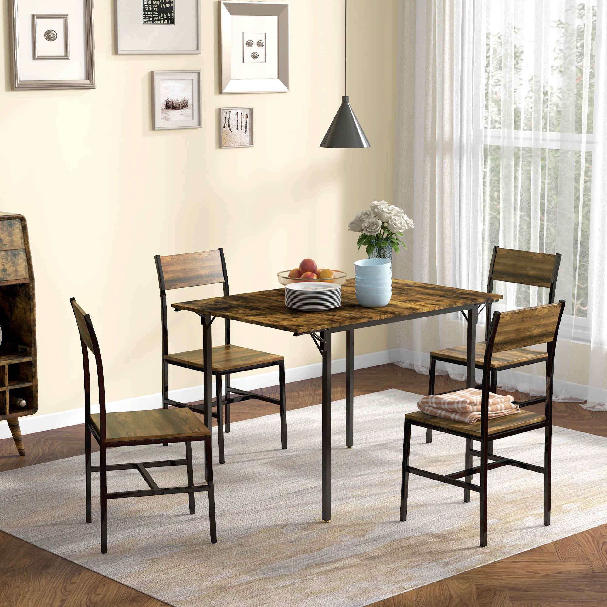 Folding Dining Table for 2 to 4 People, Industrial Drop Leaf Table for Small Space, Rustic Brown