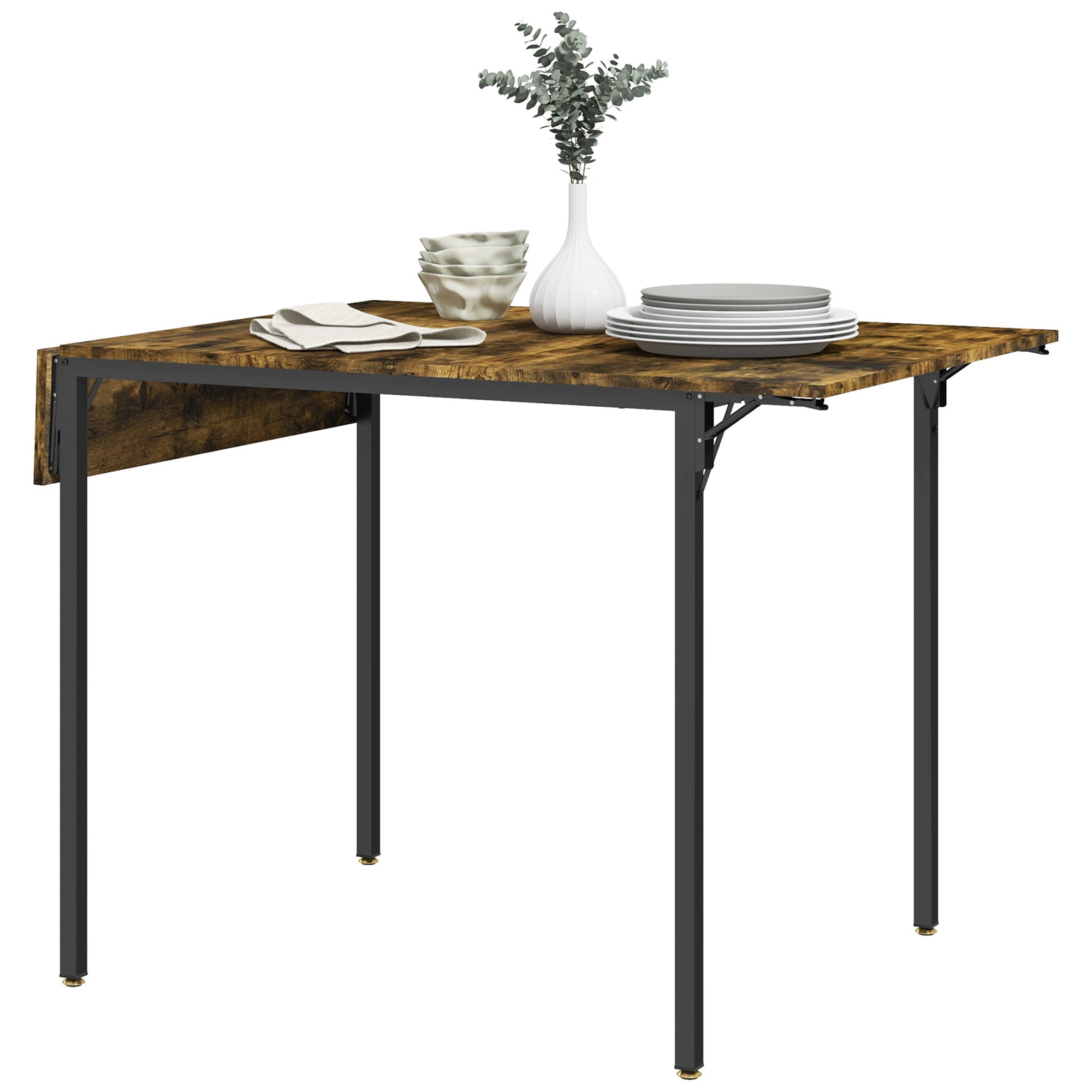 Folding Dining Table for 2 to 4 People, Industrial Drop Leaf Table for Small Space, Rustic Brown