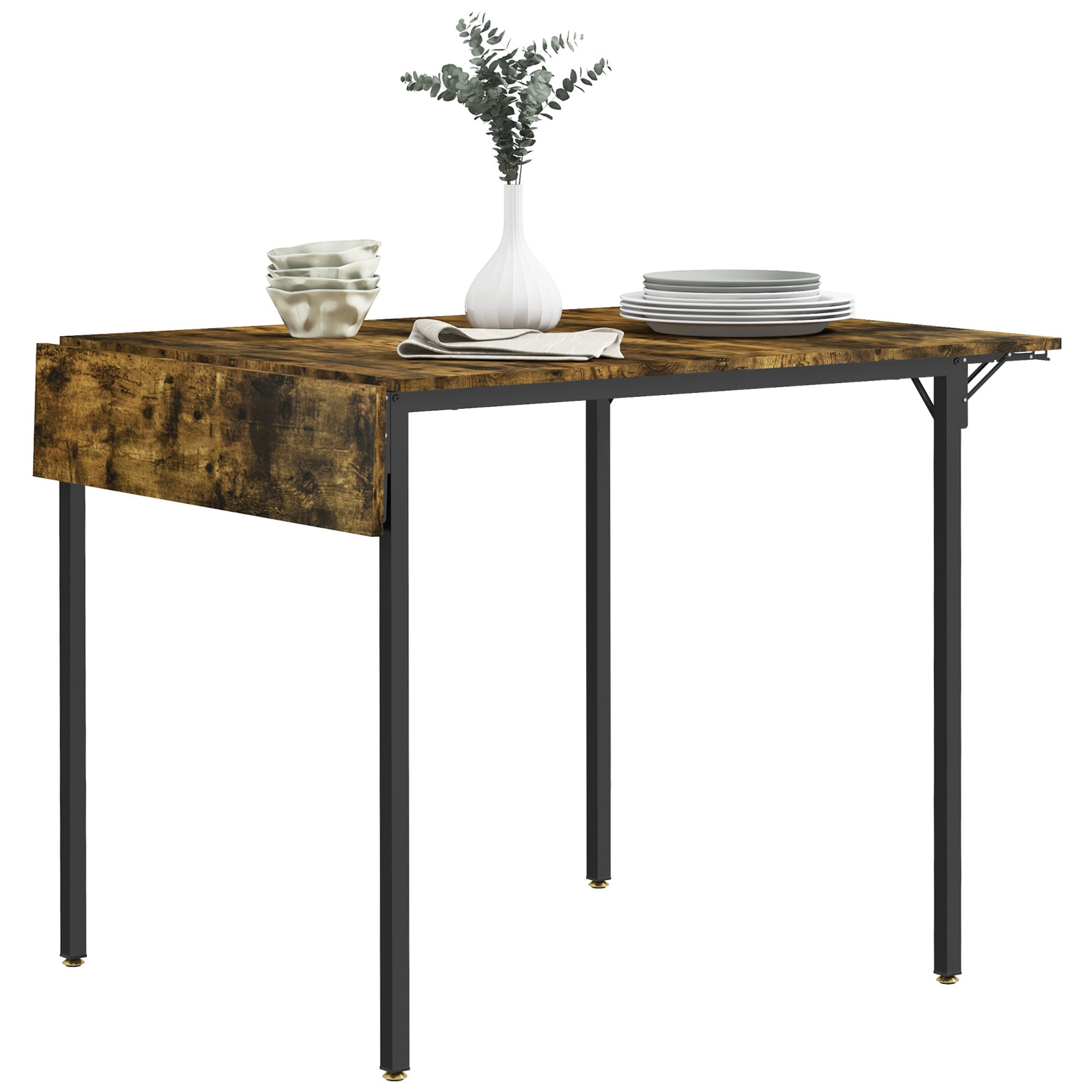 Folding Dining Table for 2 to 4 People, Industrial Drop Leaf Table for Small Space, Rustic Brown