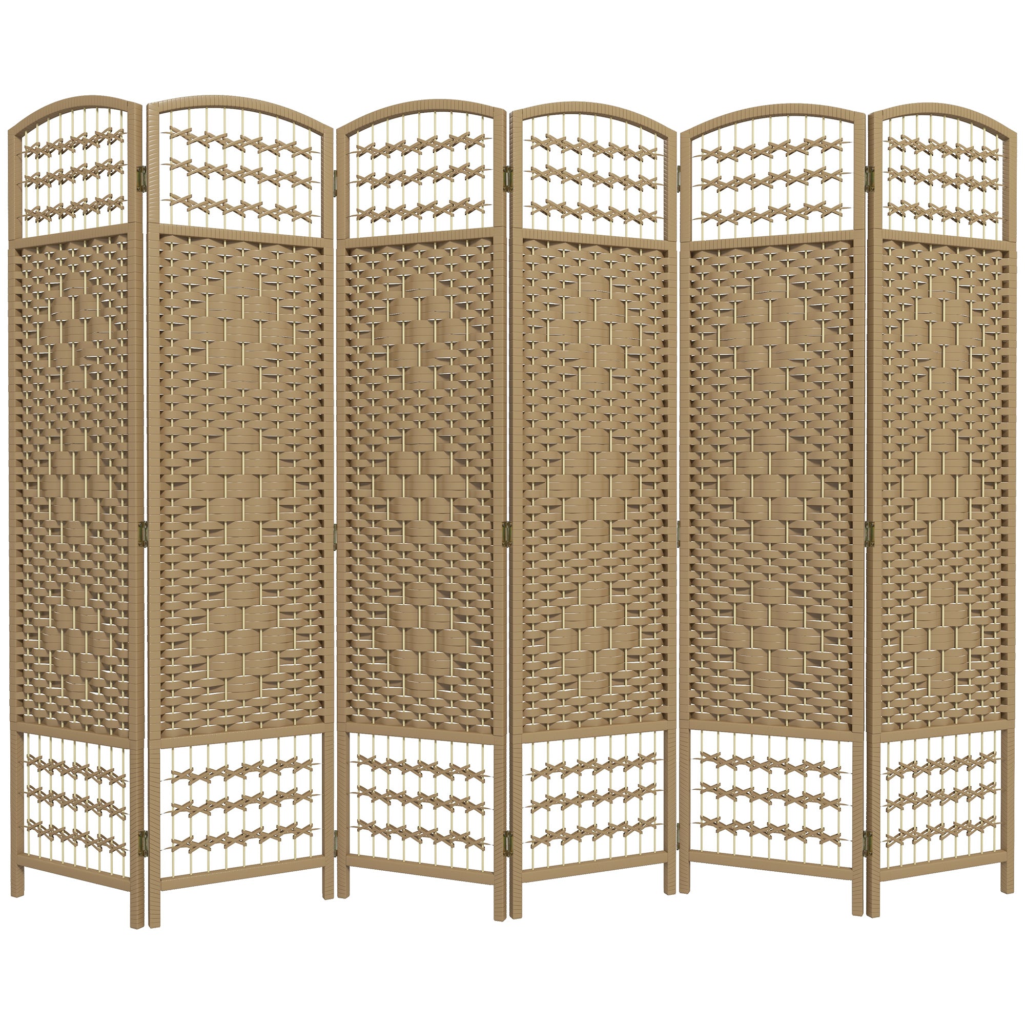6 Panel Folding Room Divider, Portable Privacy Screen, Wave Fiber, Natural