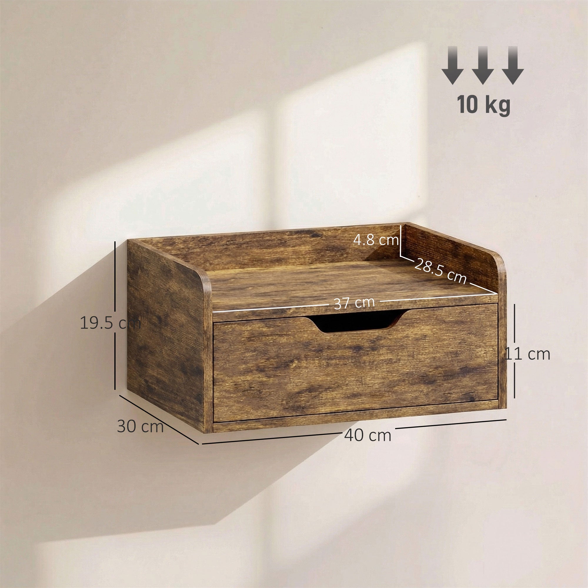 Floating Nightstands Set of 2, Wall Mounted Bedside Table with Storage Drawer for Bedroom, Rustic Brown