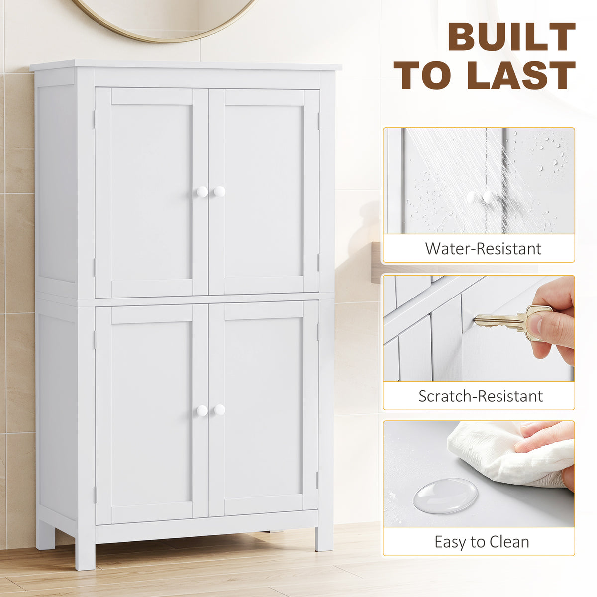 Tall Bathroom Cabinet, Freestanding Bathroom Cabinet with Hidden Storage and Adjustable Shelves, Living Room, White