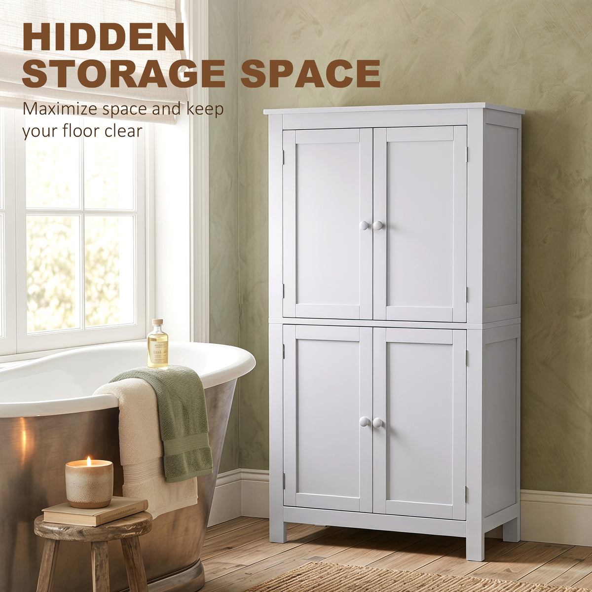 Tall Bathroom Cabinet, Freestanding Bathroom Cabinet with Hidden Storage and Adjustable Shelves, Living Room, White