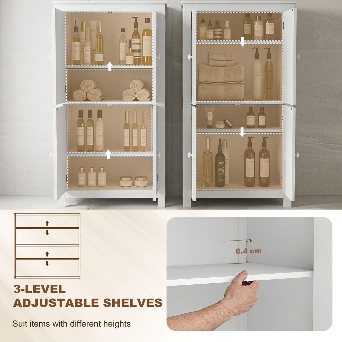 Tall Bathroom Cabinet, Freestanding Bathroom Cabinet with Hidden Storage and Adjustable Shelves, Living Room, White