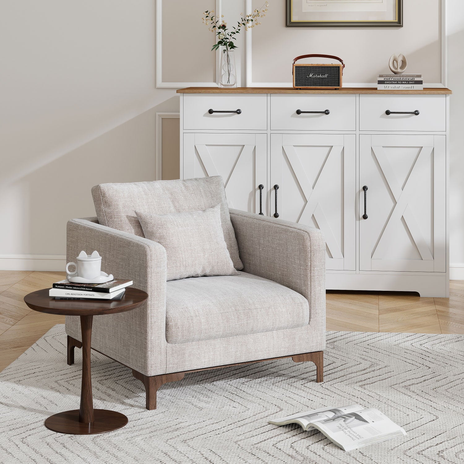 Industrial Mobile Printer Stand with Socket & USB Charging Ports, Rustic Brown