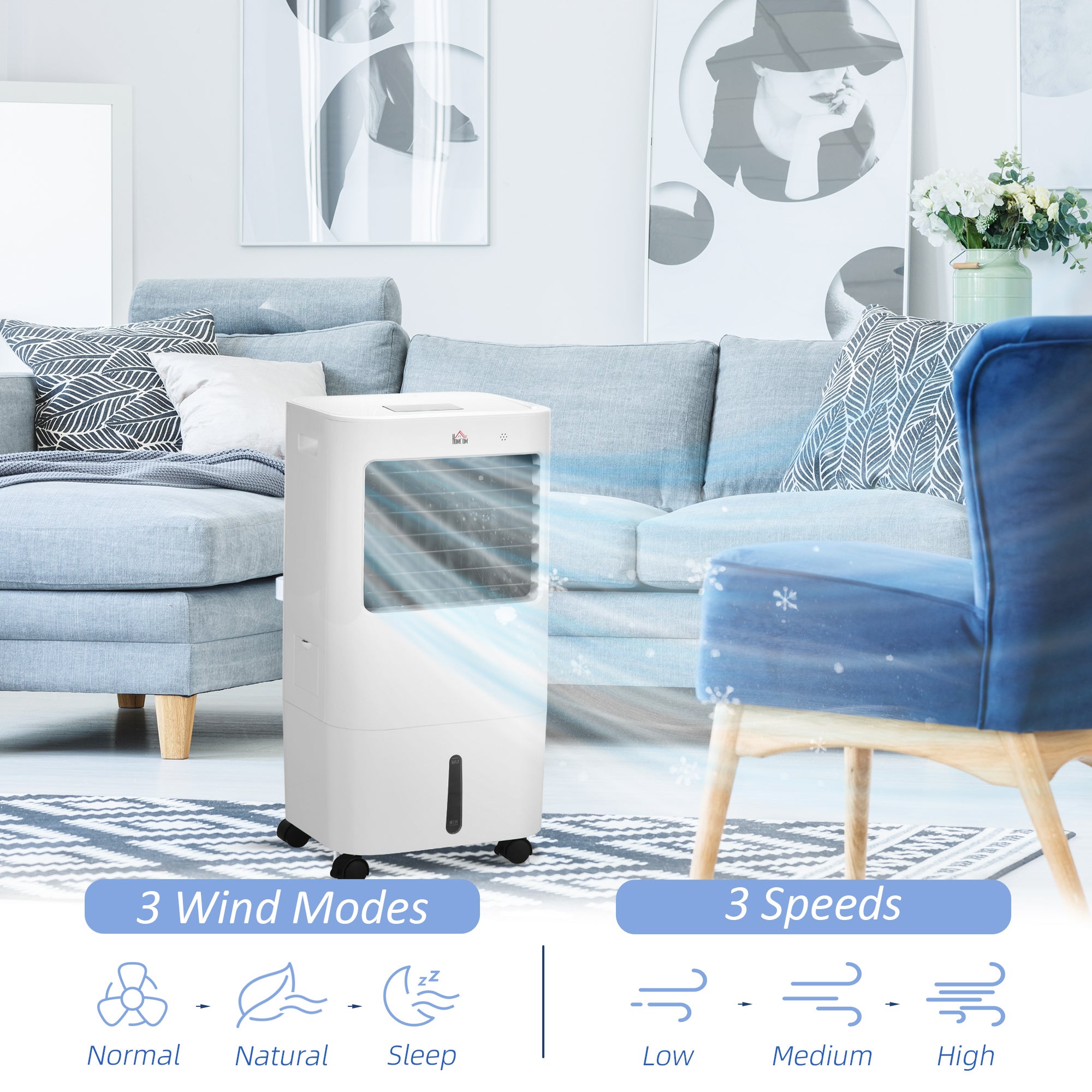 HOMCOM 3-in-1 Evaporative Mobile Air Cooler Cooling Fan Humidifier for Home Office