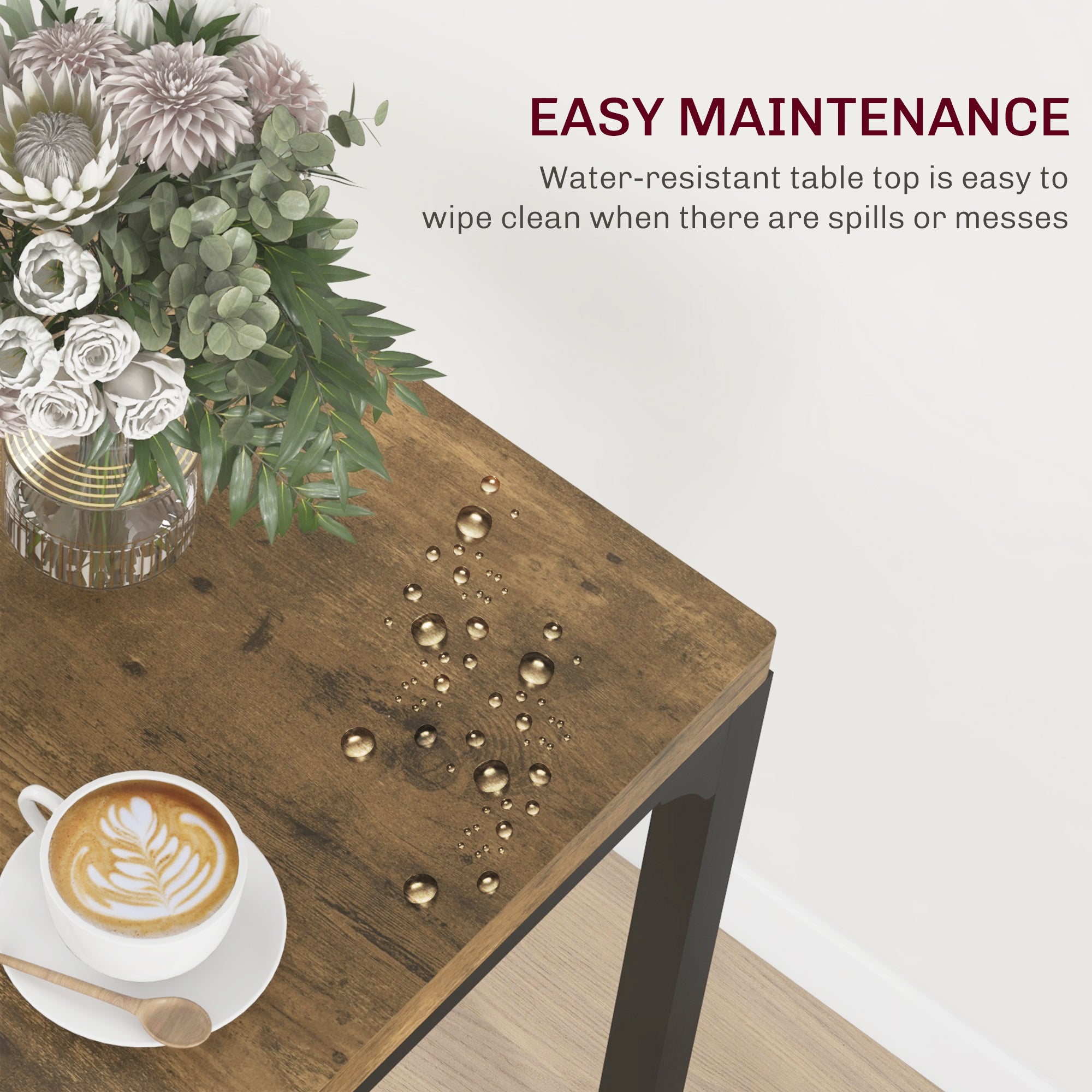 3 Piece Dining Room Set for 2, Dining Table Set for Breakfast Nook, Space Saving, Rustic Brown