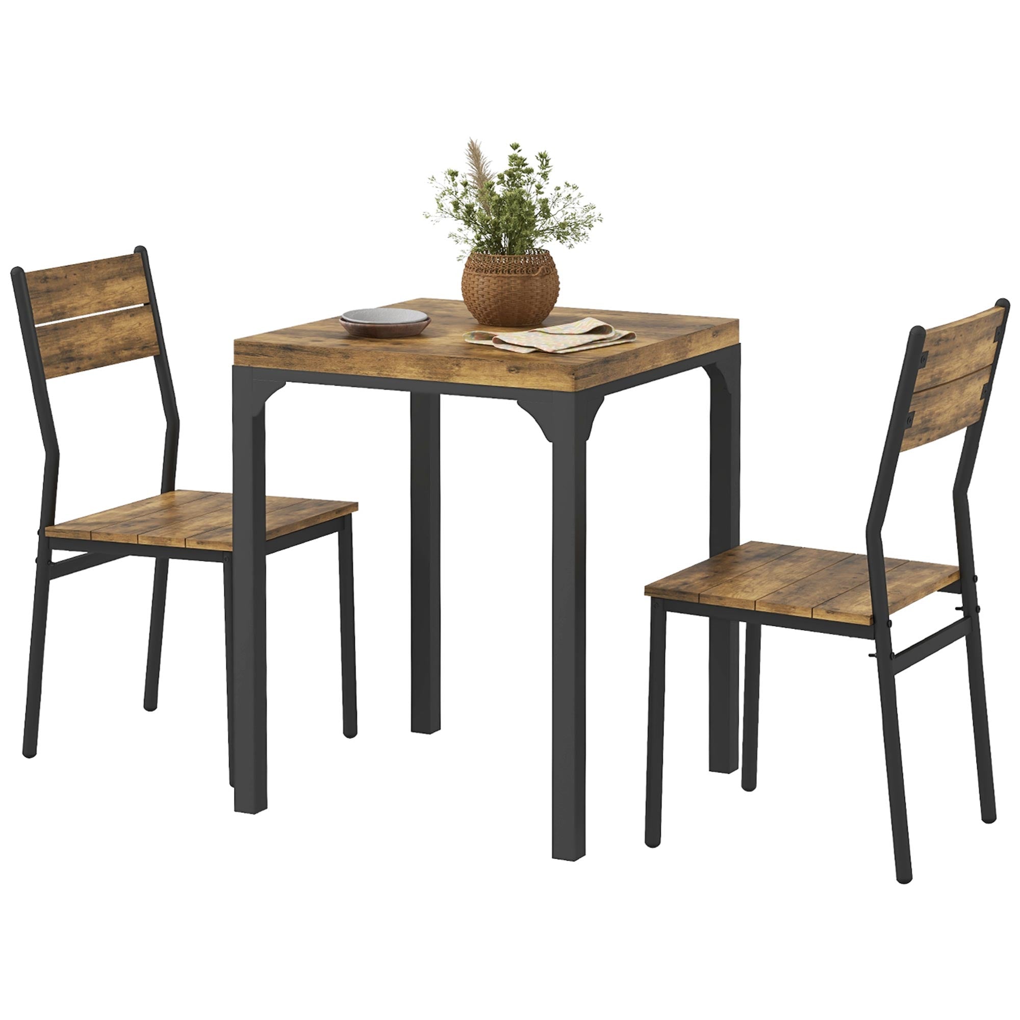3 Piece Dining Room Set for 2, Dining Table Set for Breakfast Nook, Space Saving, Rustic Brown