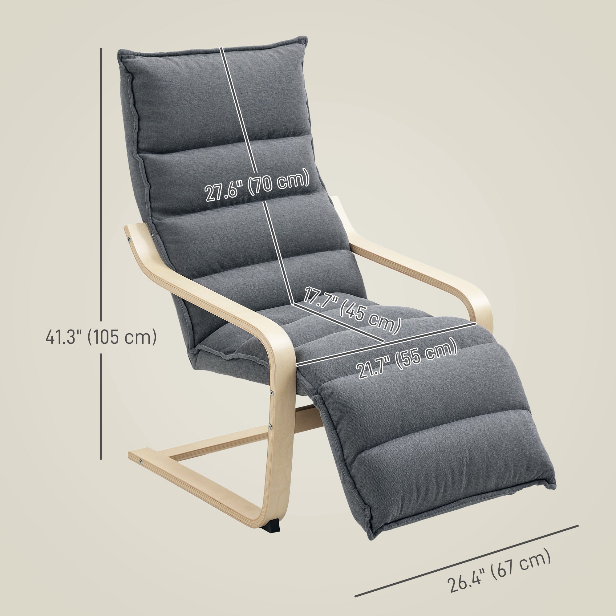 Modern Accent Chair, Velvet Upholstered Living Room Chair with Footrest, Wood Frame, Comfy Armchair for Bedroom, Balcony, Dark Grey