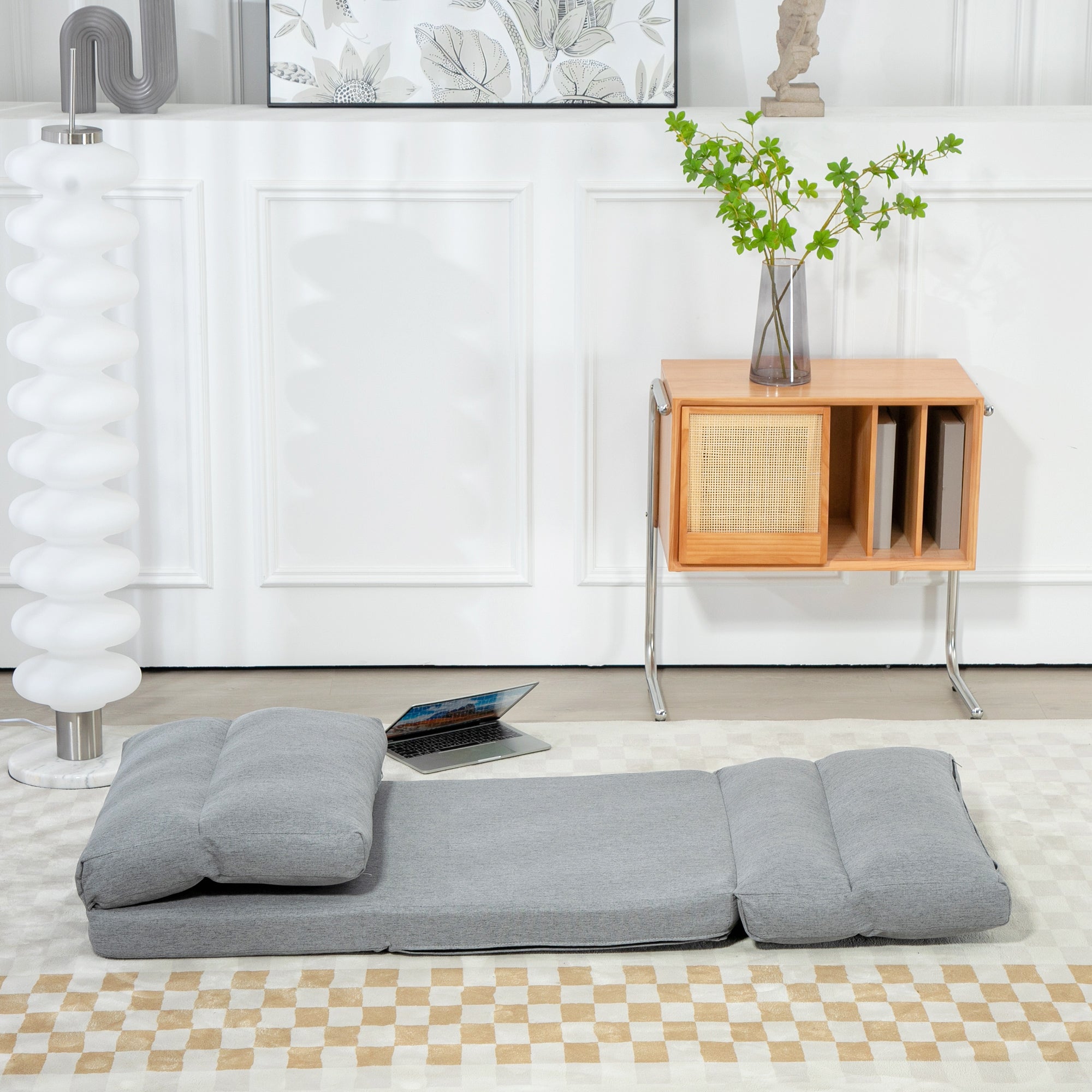 3-In-1 Floor Chair for Adults, Sofa Bed with 6 Position Adjustable Backrest, Gray