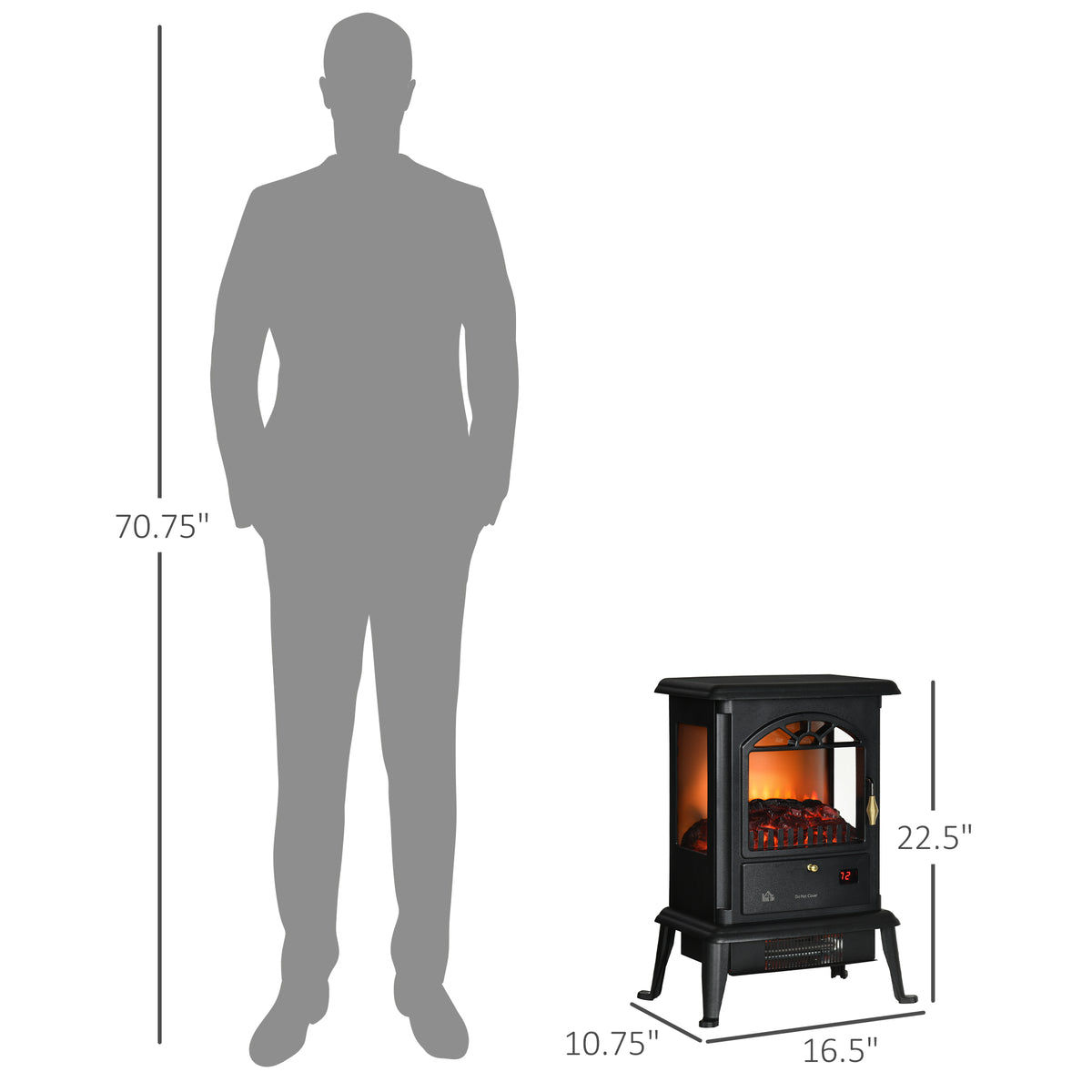 23" Electric Fireplace Heater with Flame Effect, Adjustable Temp, 1000W/1500W, Black