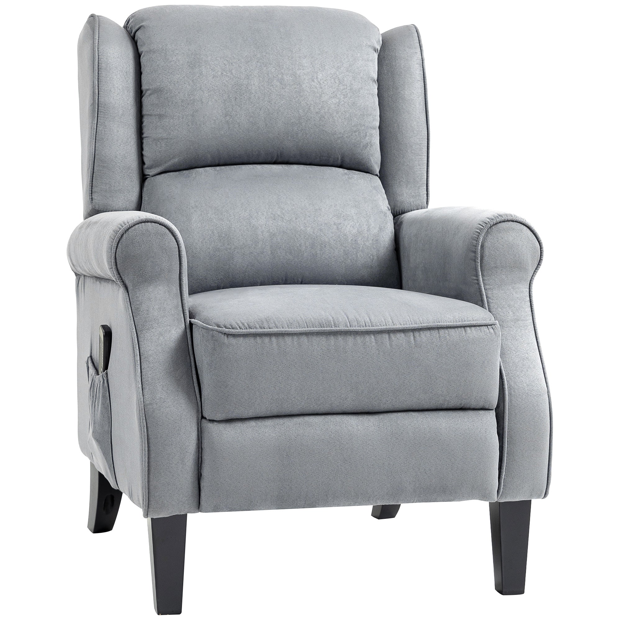 HOMCOM Massage Recliner Chair for Living Room, Push Back Recliner Sofa, Wingback Reclining Chair with Extendable Footrest, Remote Control, Side Pockets, Grey
