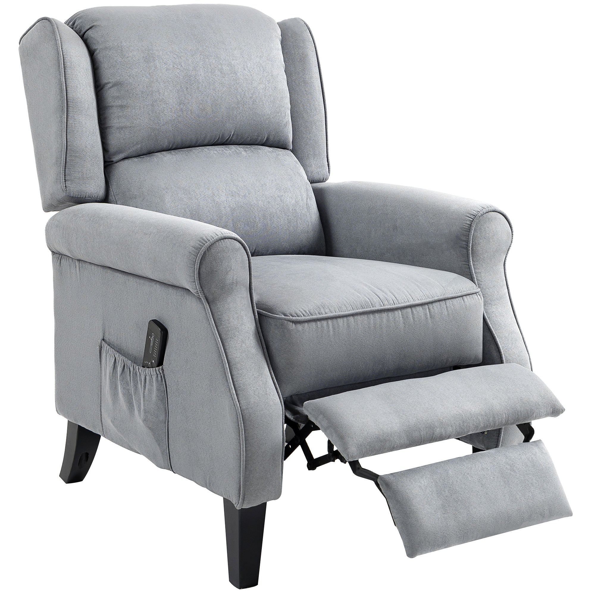 HOMCOM Massage Recliner Chair for Living Room, Push Back Recliner Sofa, Wingback Reclining Chair with Extendable Footrest, Remote Control, Side Pockets, Grey