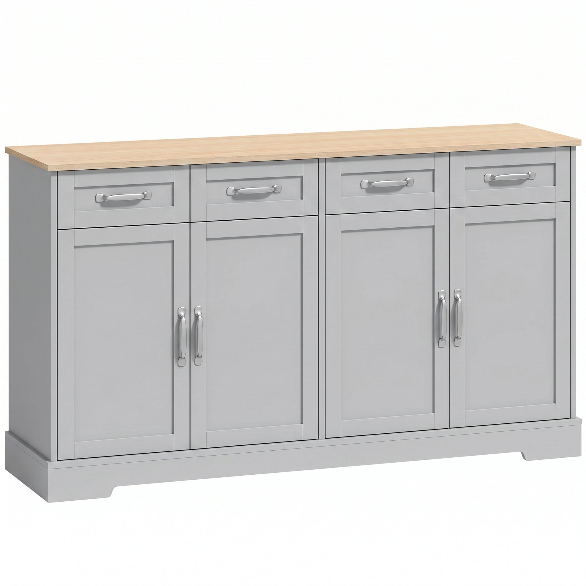 Sideboard Buffet Cabinet, 140 cm Modern Farmhouse Kitchen Storage Cabinet with 4 Drawers, 4 Doors and 2 Adjustable Shelves, Coffee Bar Station, Grey