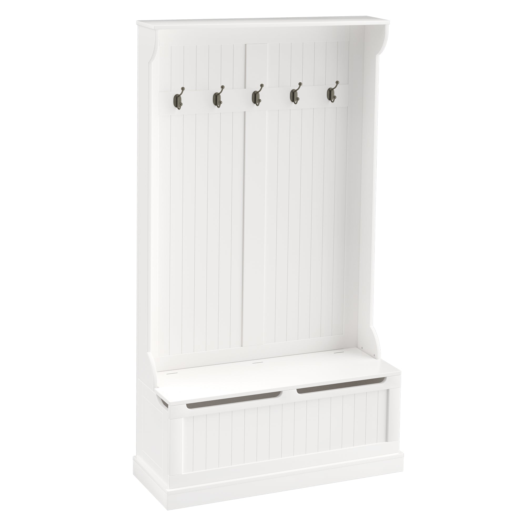 3-in-1 Entryway Bench, Coat Rack, Hall Tree, Shoe Storage & 5 Hooks, Cream White