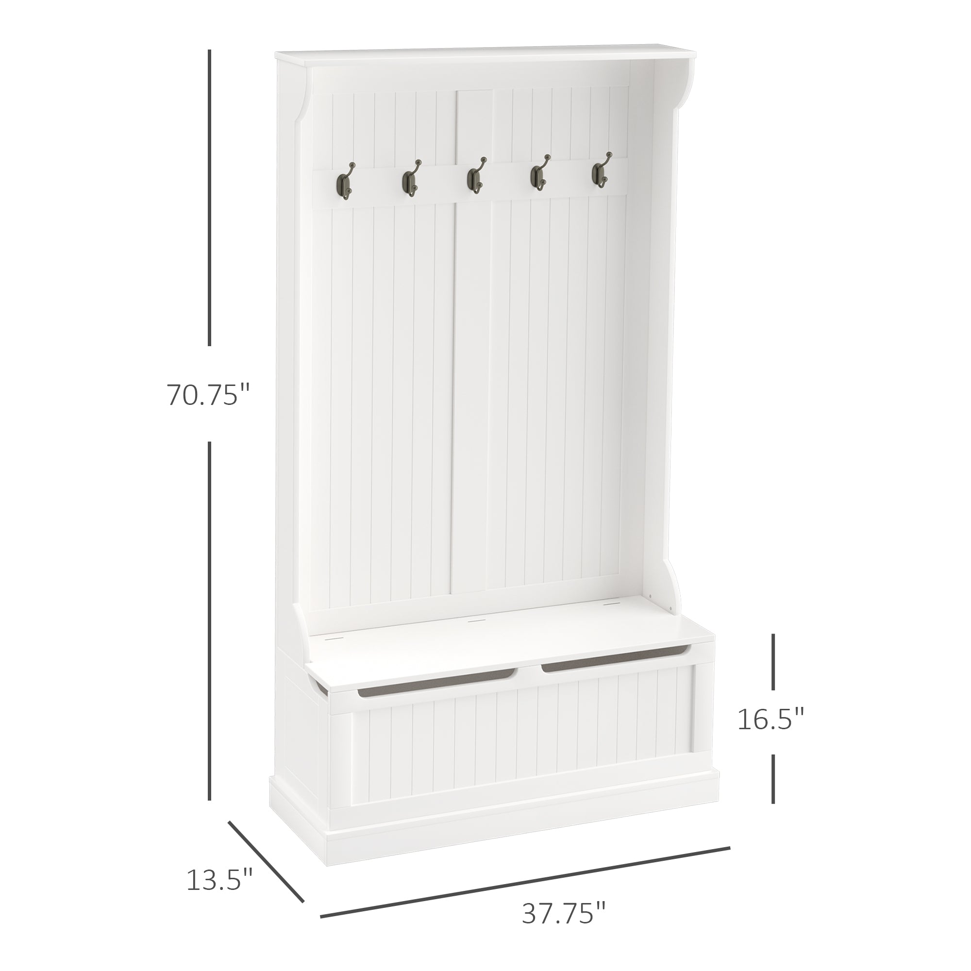 3-in-1 Entryway Bench, Coat Rack, Hall Tree, Shoe Storage & 5 Hooks, Cream White