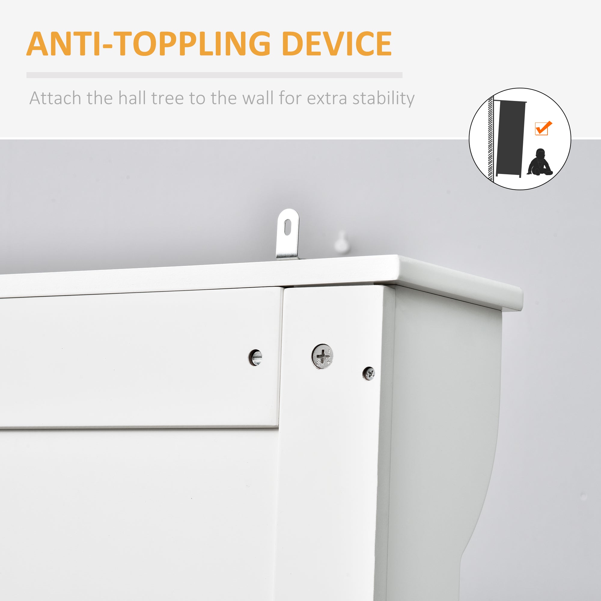 3-in-1 Entryway Bench, Coat Rack, Hall Tree, Shoe Storage & 5 Hooks, Cream White