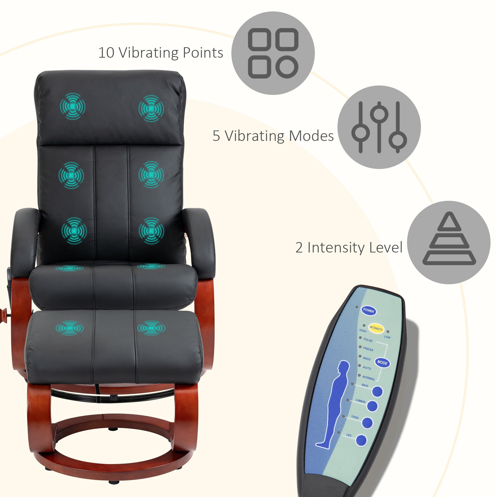 Vibration Recliner Chair with Ottoman and Remote 10 Vibration Points Black