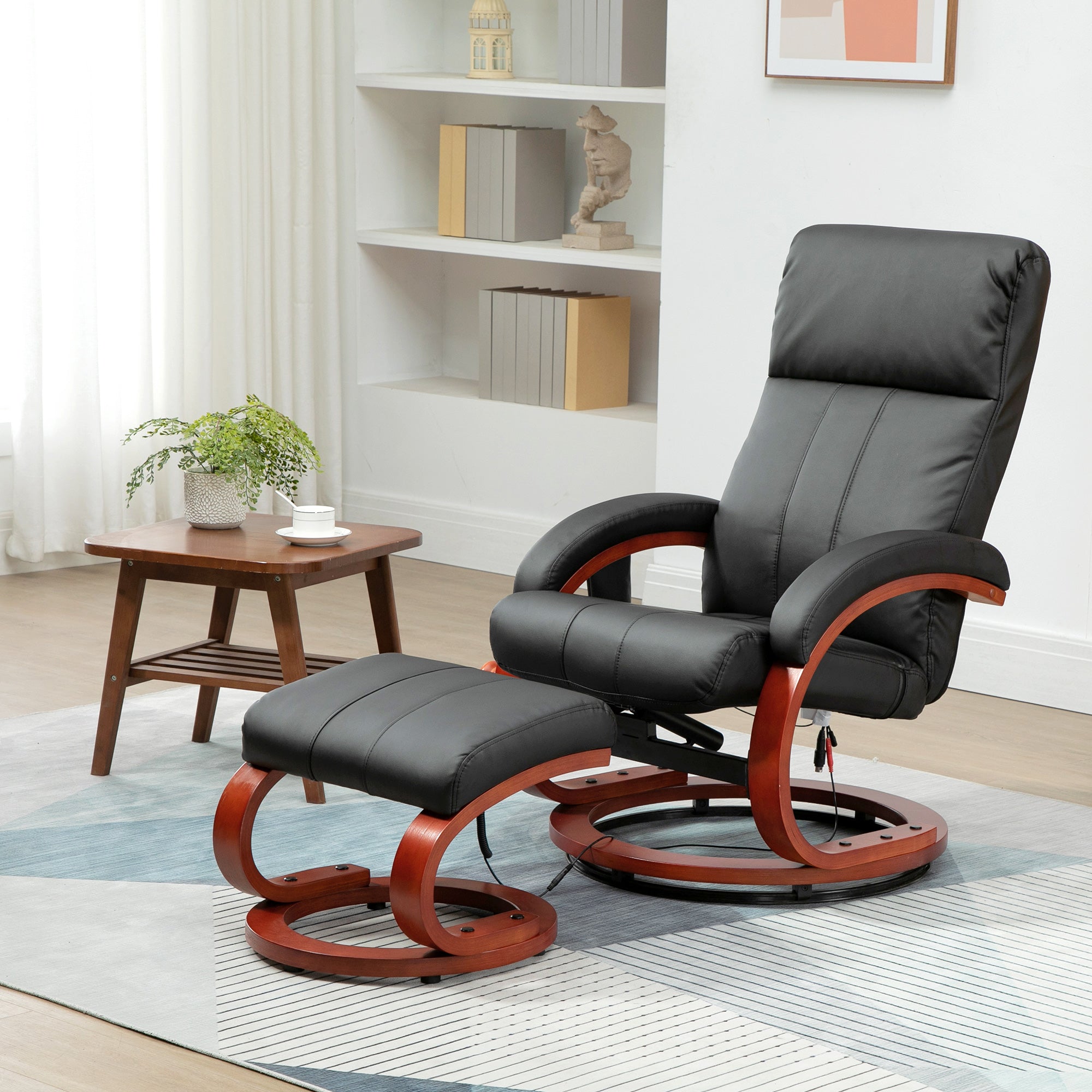 Vibration Recliner Chair with Ottoman and Remote 10 Vibration Points Black