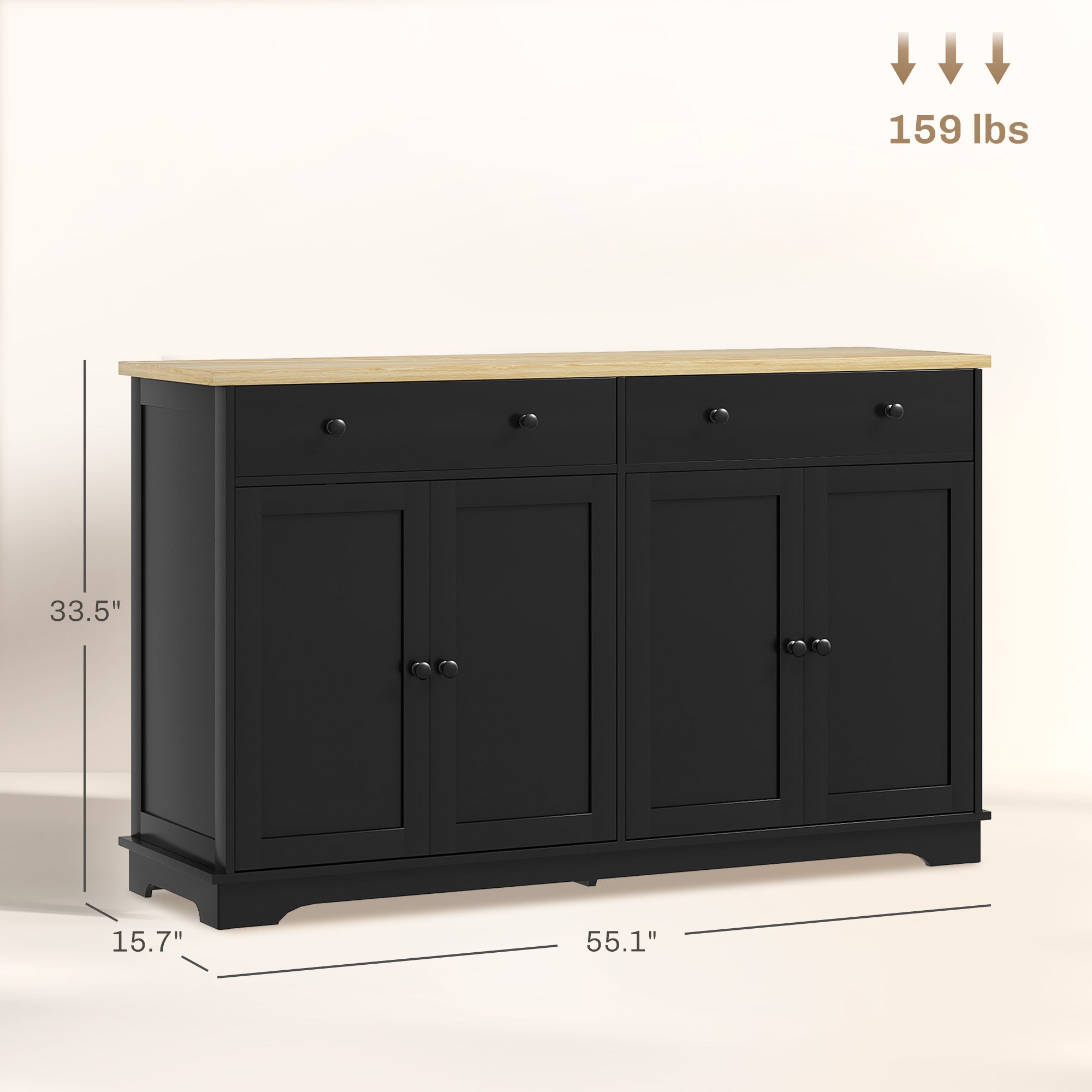Modern Sideboard Buffet Cabinet w/ Storage Drawers & Adjustable Shelves, Black