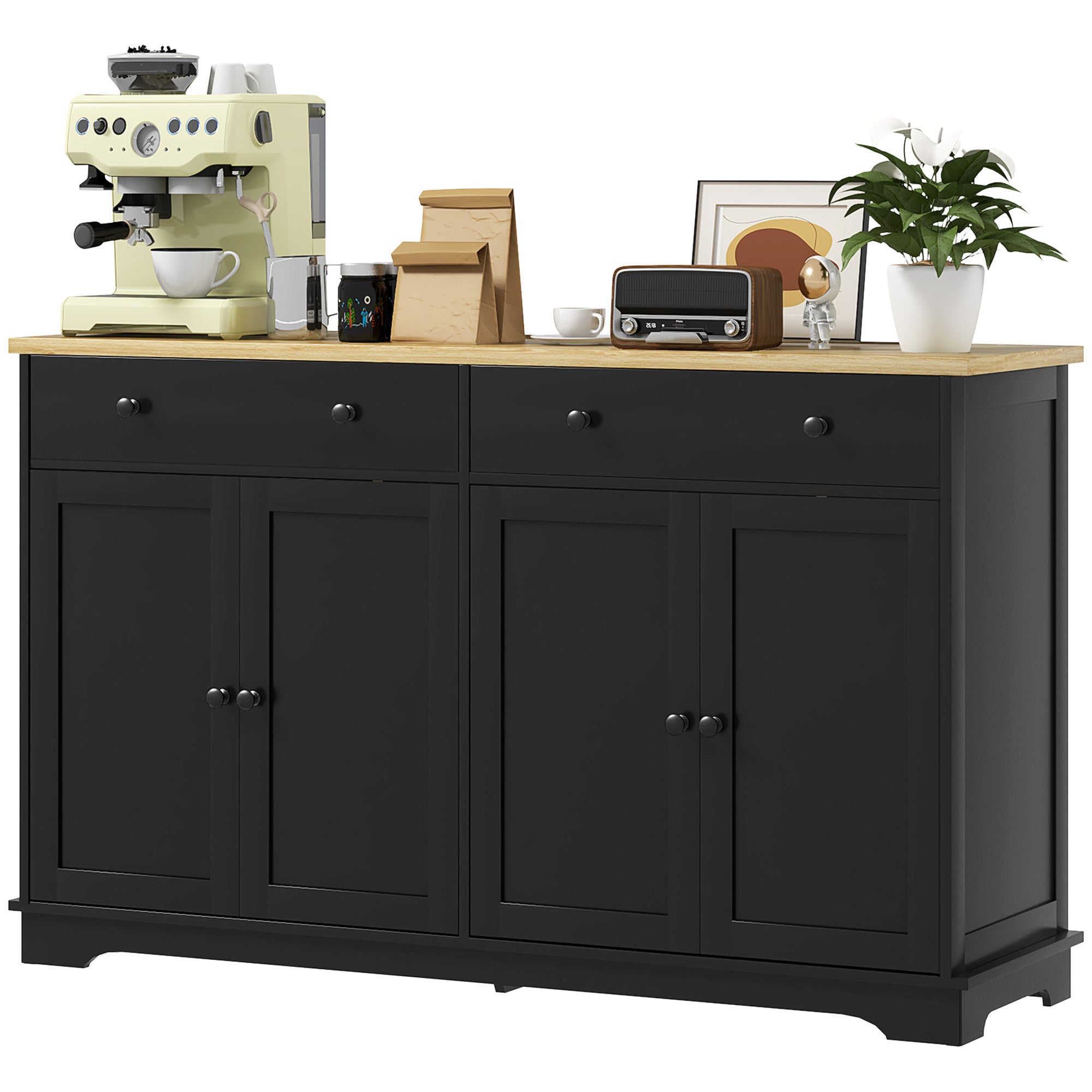 Modern Sideboard Buffet Cabinet w/ Storage Drawers & Adjustable Shelves, Black