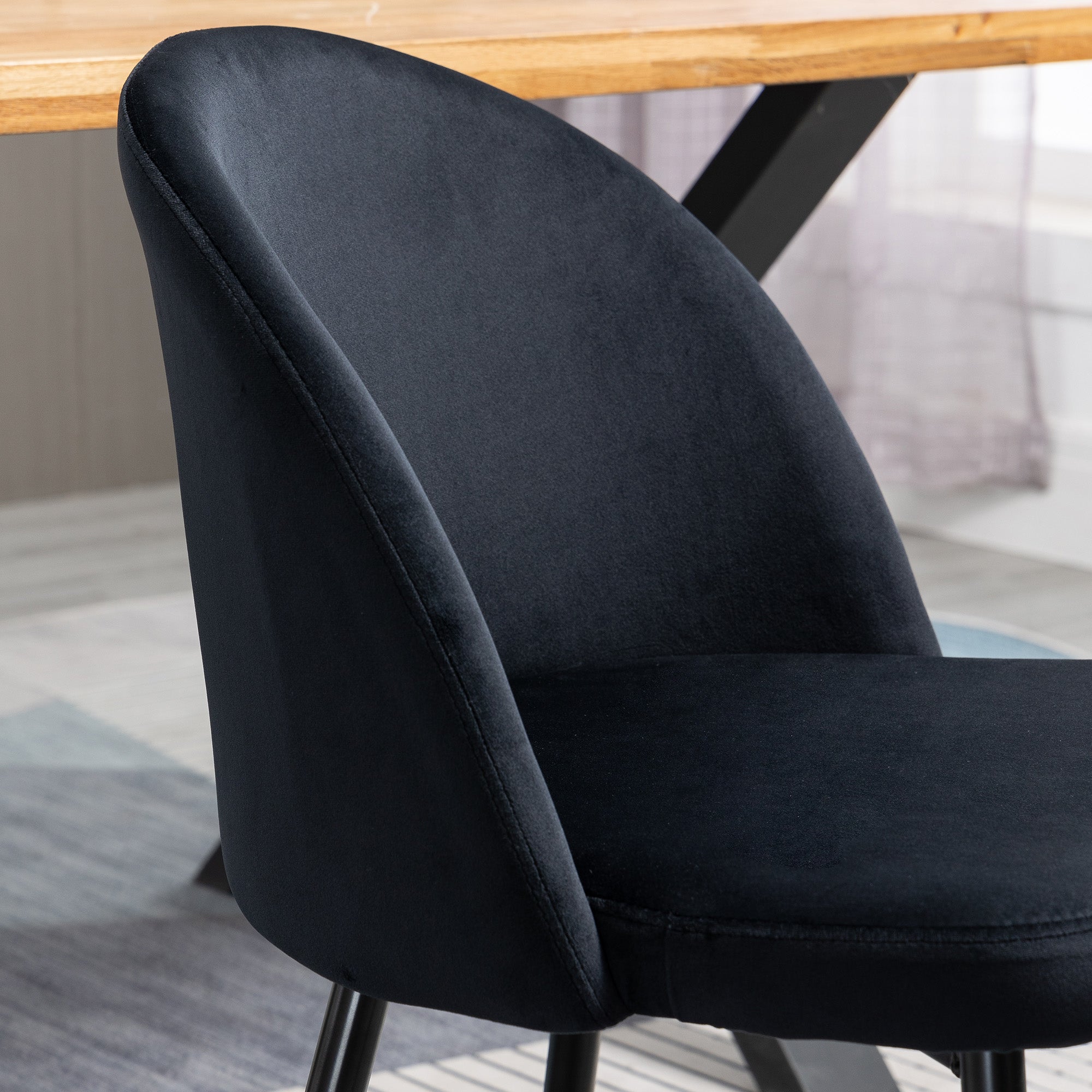 HOMCOM Modern Dining Chairs Set of 2, Mid-Back Velvet Upholstered Kitchen Chairs, Side Chair for Living Room, Dining Room, Black