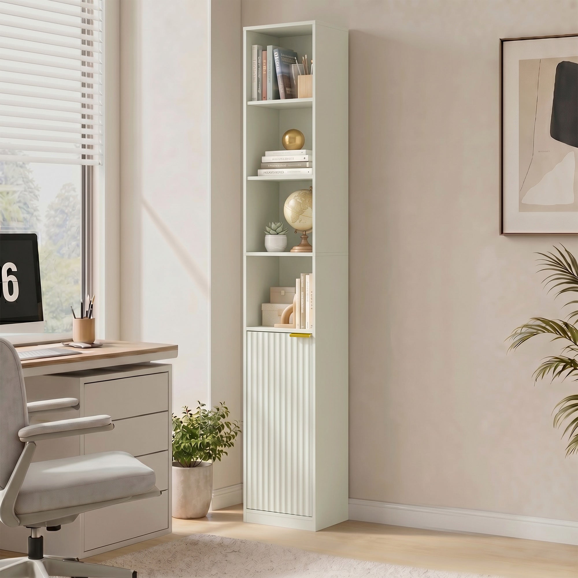 Bookcase, 6-Tier Tall Bookshelf, Open Book Shelf with Storage Cabinet and Adjustable Shelf, Anti-Tip Hardware for Living Room, Bedroom, Home Office, Light Green