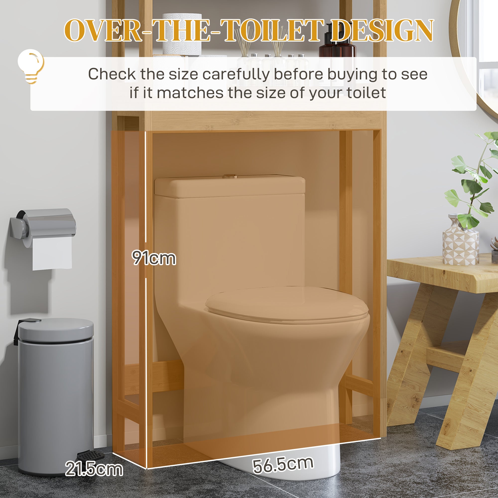 Over the Toilet Cabinet, Bamboo Bathroom with Slatted Doors and Adjustable Shelf, Natural
