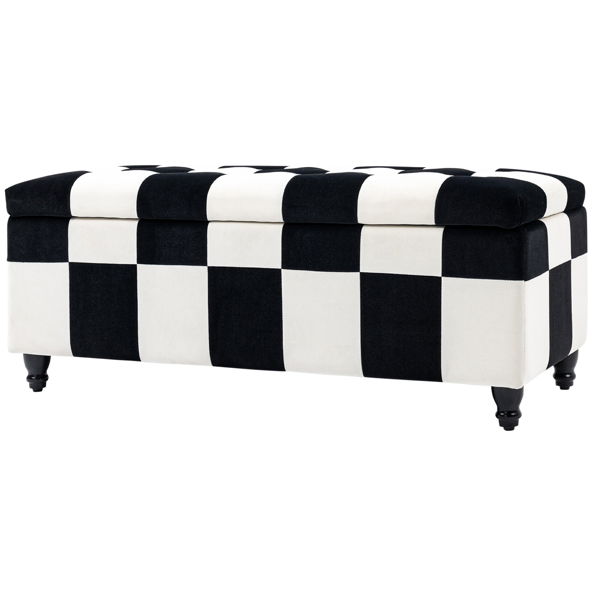 HOMCOM 114 x 47 x 47cm Velvet Storage Ottoman, Button-tufted Footstool Box, Toy Chest with Lid for Living Room, Bedroom, White and Black
