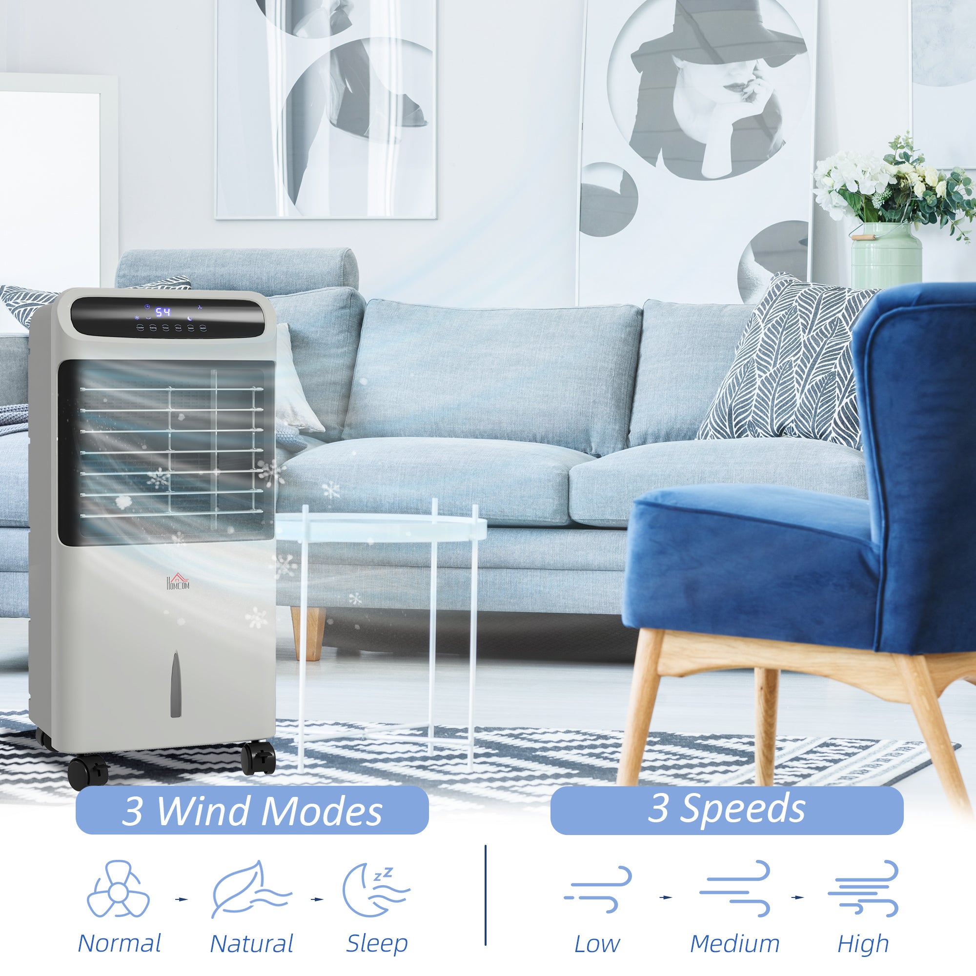 3-In-1 Ice Cooling Fan, Mobile Evaporative Air Cooler with Remote, Timer, Oscillating for Home Office, Bedroom, Gray - HOMCOM