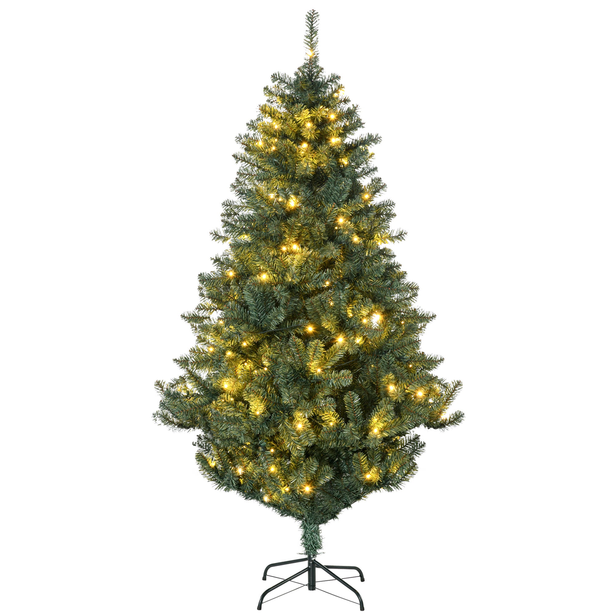 HOMCOM 6ft Pre Lit Artificial Christmas Tree Holiday Décor with 150 Warm White LED Lights and 650 Tips, Banner, Ball, Tag, Tree Decoration, Auto Open