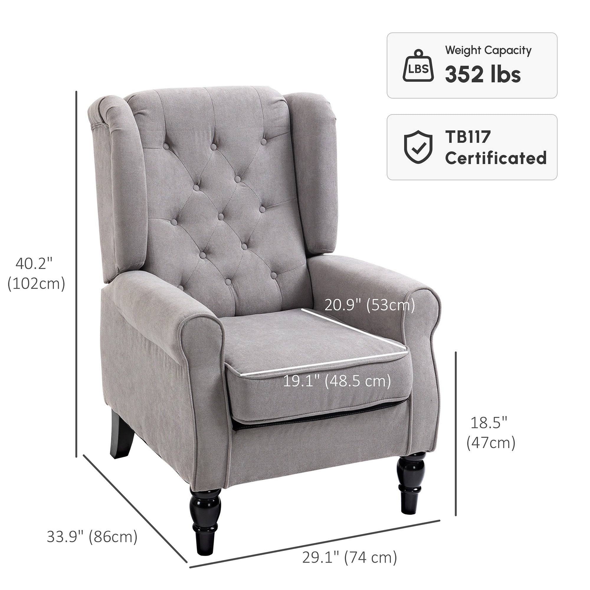 Mid-Century Accent Chair w/ High Wingback, Button-Tufted Fabric & Retro Wood Legs, Gray