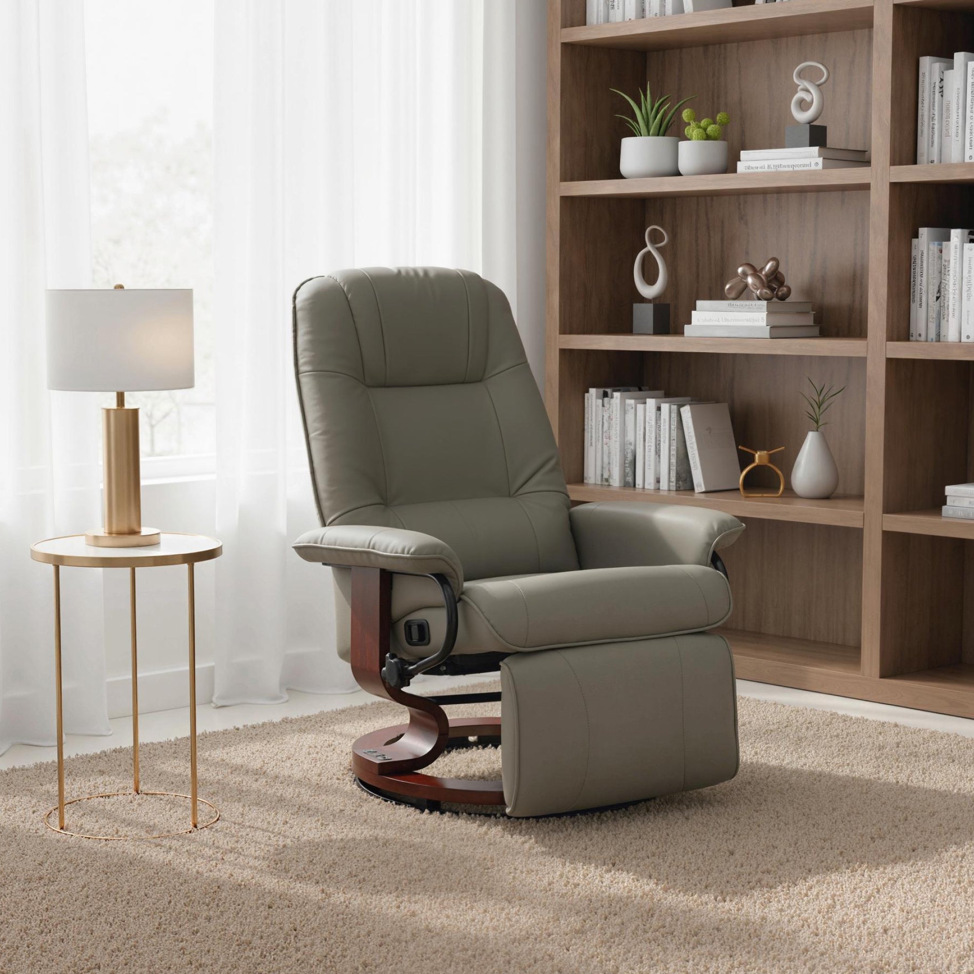 Manual Recliner Chair with Faux Leather Upholstered & Wooden Base for Living Room, Grey - HOMCOM