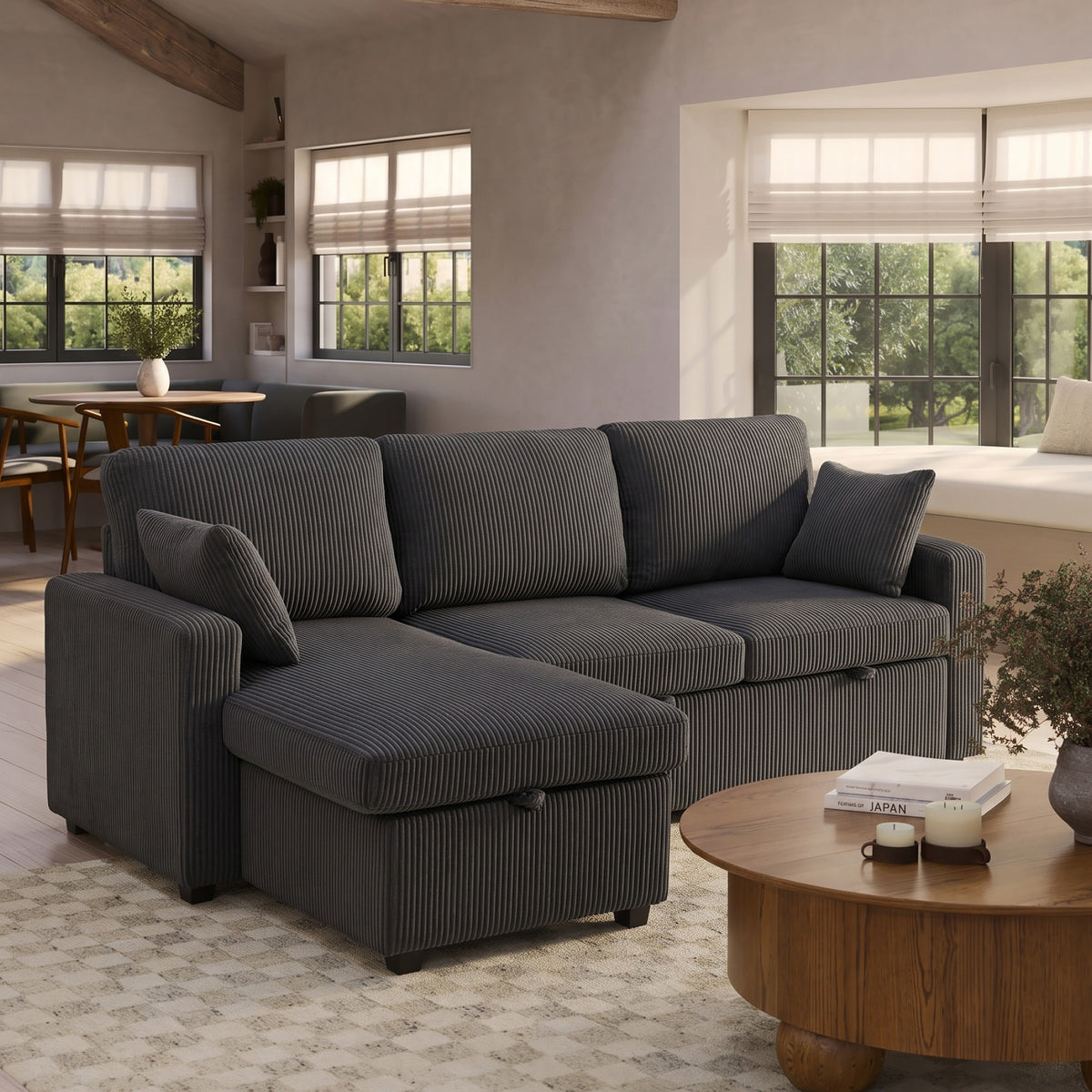 FlexLiving 81" L-Shaped Reversible Storage Sleeper Sectional, Dark Grey
