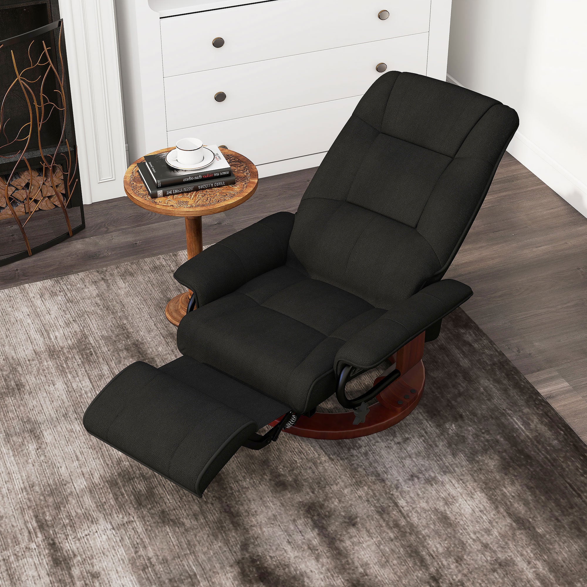 Manual Recliner Chair with Linen-Like Upholstered & Wooden Base for Living Room, Black - HOMCOM