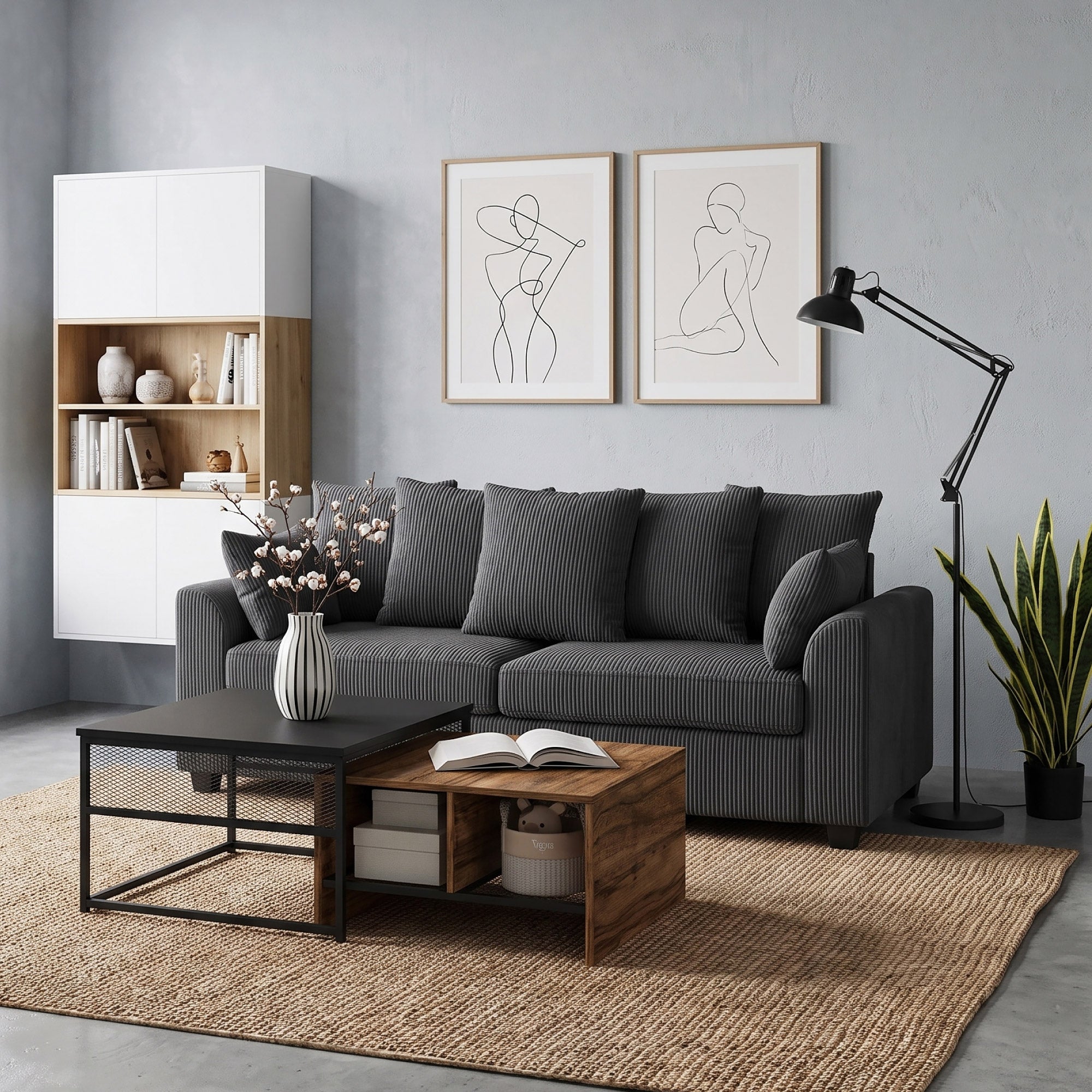 FlexLiving 83.5" Straight Sofa with Curved Arms & 3 Seat, Dark Grey