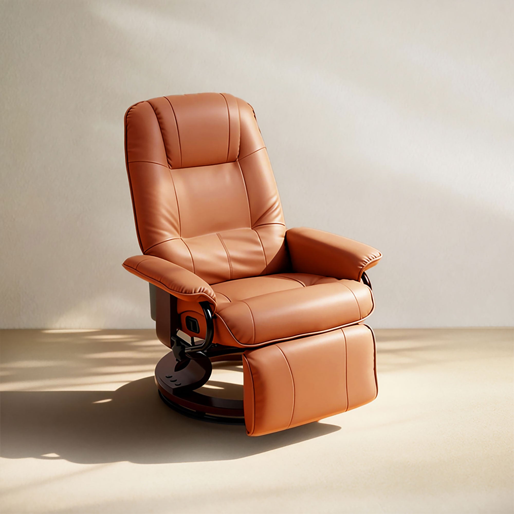 EaseRest Faux Leather Recliner Chair, Swivel Recliner w/ Footrest, Armrest & Wood Base, Light Brown - HOMCOM
