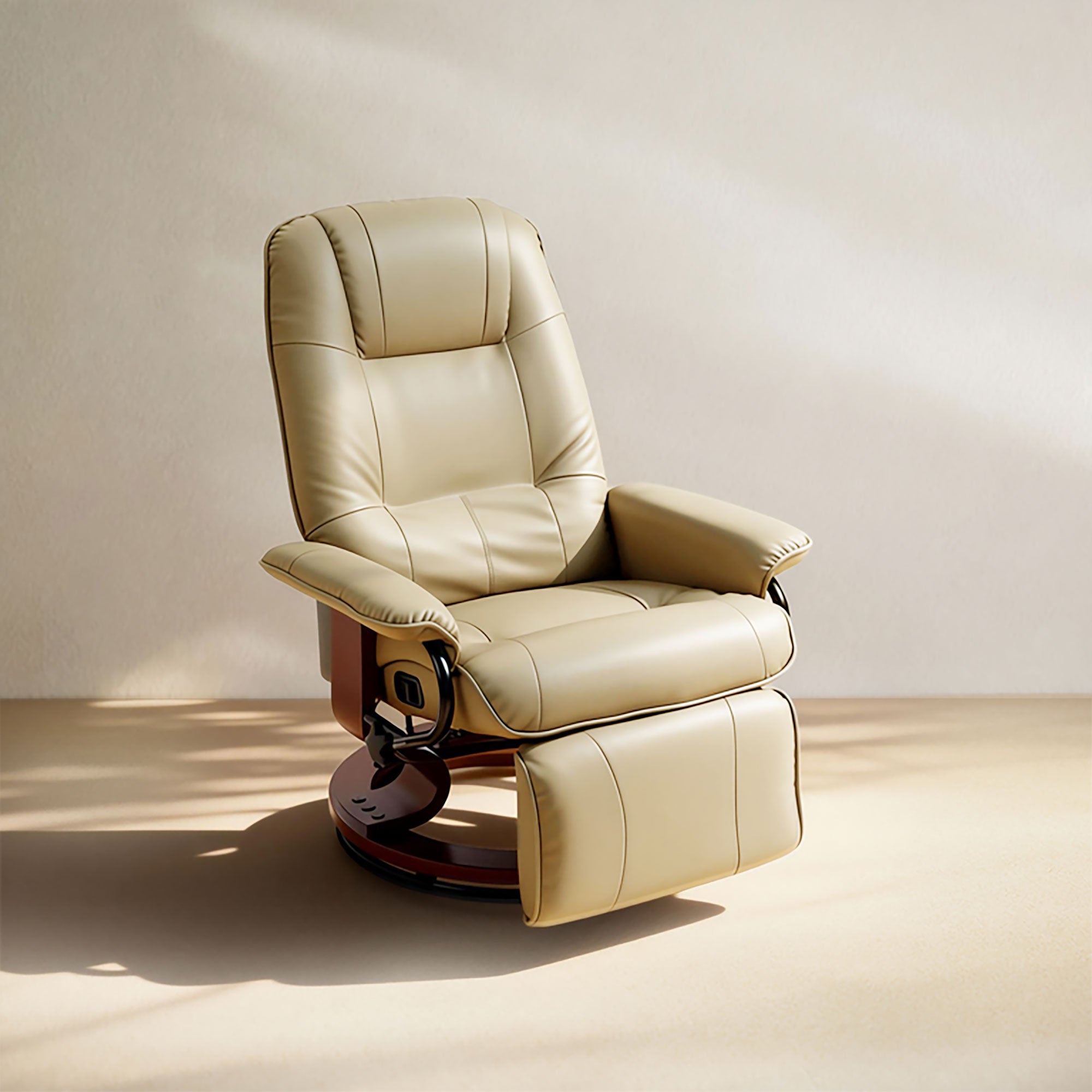 Manual Recliner Chair with Faux Leather Upholstered & Wooden Base for Living Room, Cream White - HOMCOM