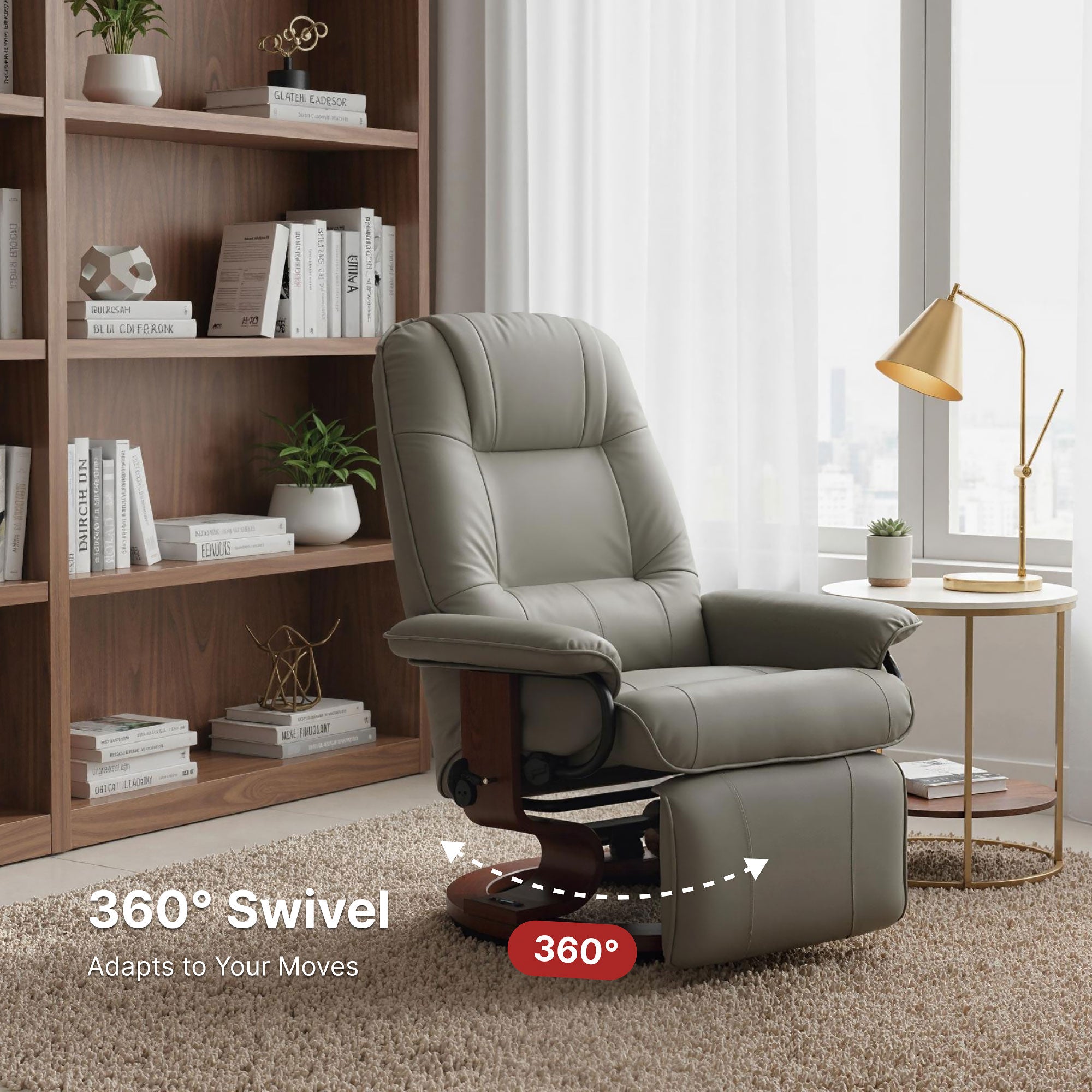 EaseRest Faux Leather Recliner Chair, Swivel Recliner w/ Footrest, Armrest & Wood Base, Gray - HOMCOM