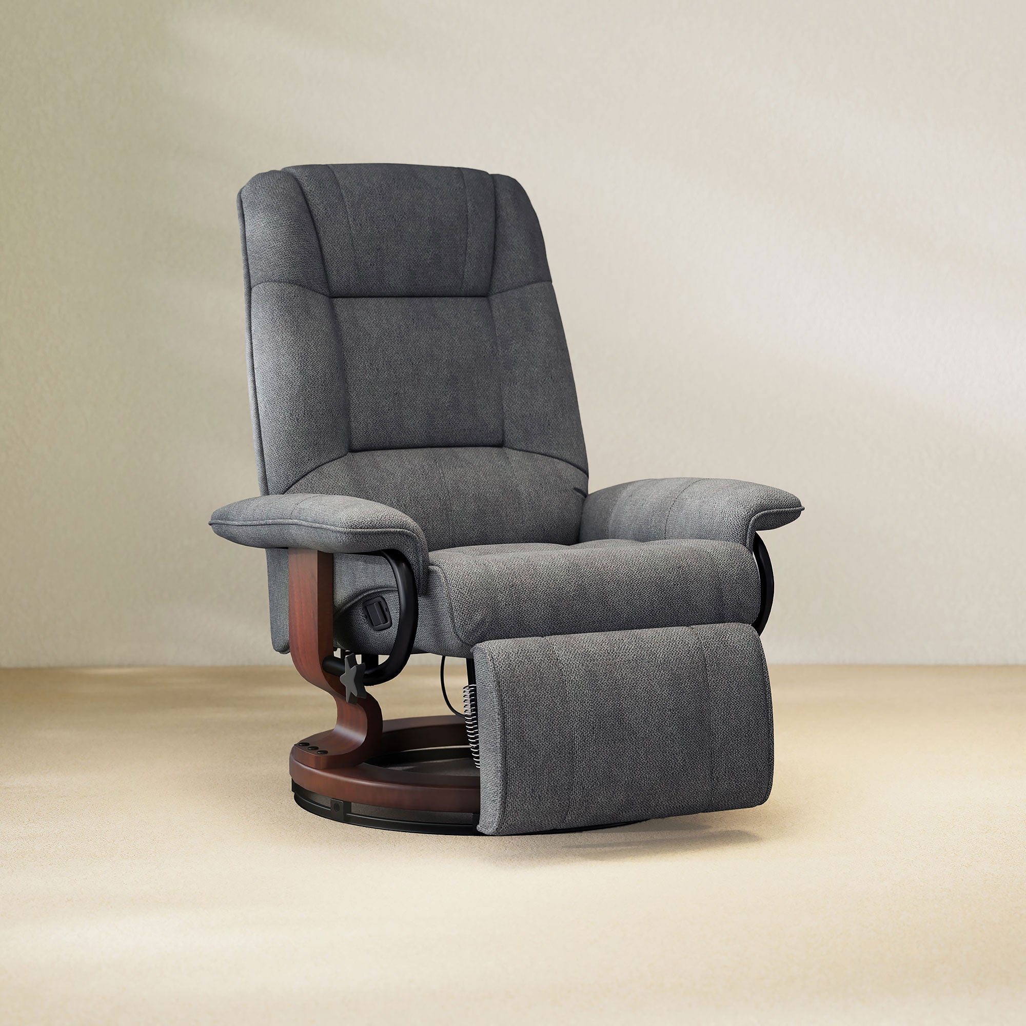 Manual Recliner Chair with Linen-Like Upholstered & Wooden Base for Living Room, Grey - HOMCOM