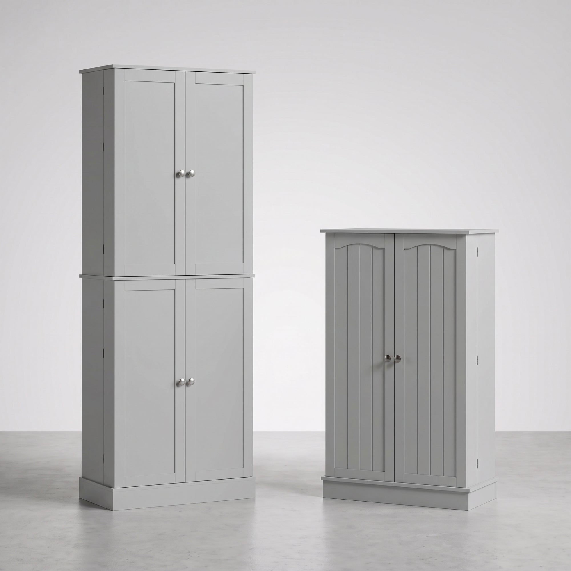 Order Pantry 2-Piece Cabinet Set with 41" and 65" Kitchen Storage Cabinets,Grey