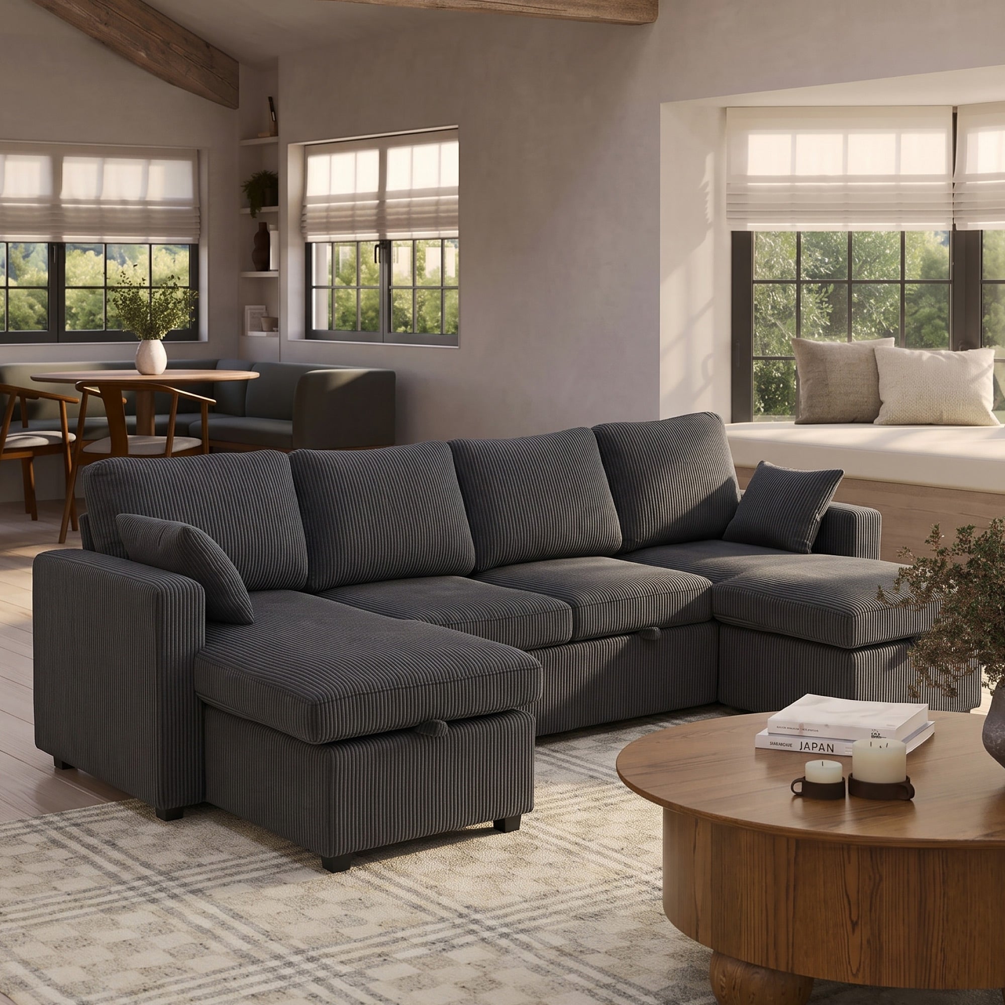 FlexLiving 111" U-Shaped Dual-Storage Sleeper Sectional, Charcoal Grey