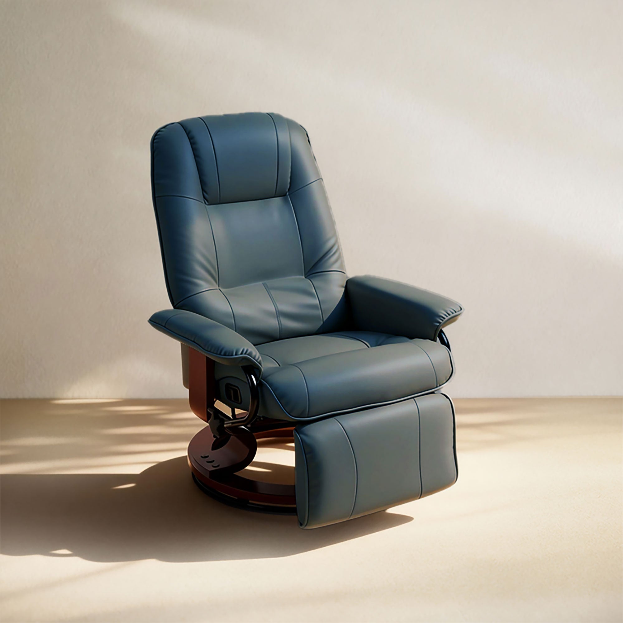 EaseRest Faux Leather Recliner Chair, Swivel Recliner w/ Footrest, Armrest & Wood Base, Blue - HOMCOM